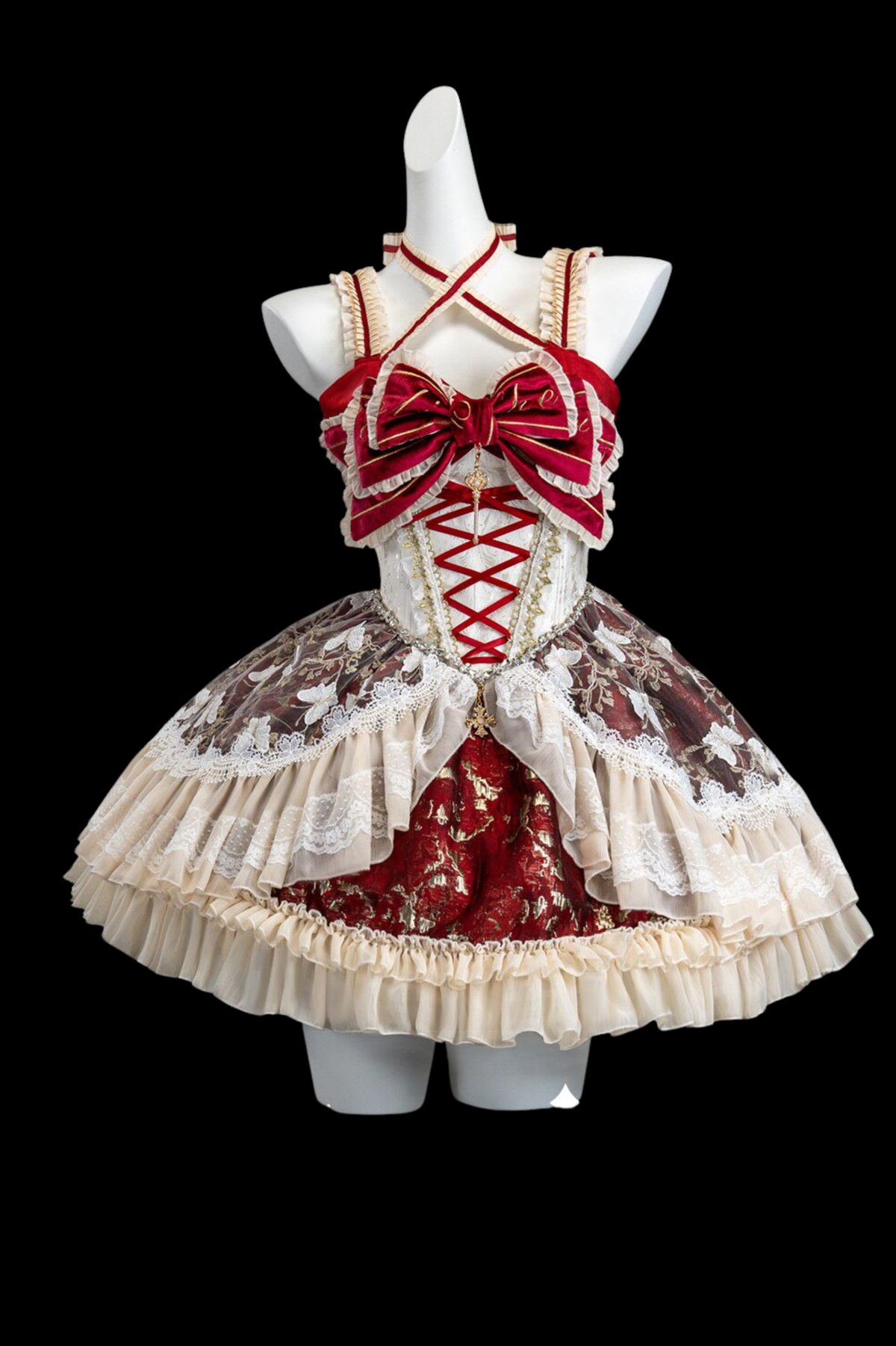Sweet Baroque Lolita Dress + Veil + Ribbon + Headband + Tail + Sleeves