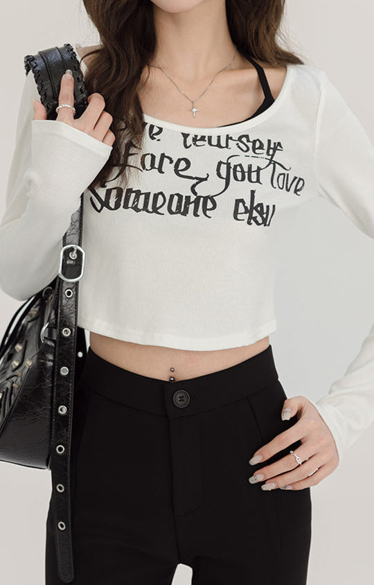 Acubi Letters Two-piece Long-sleeved Top