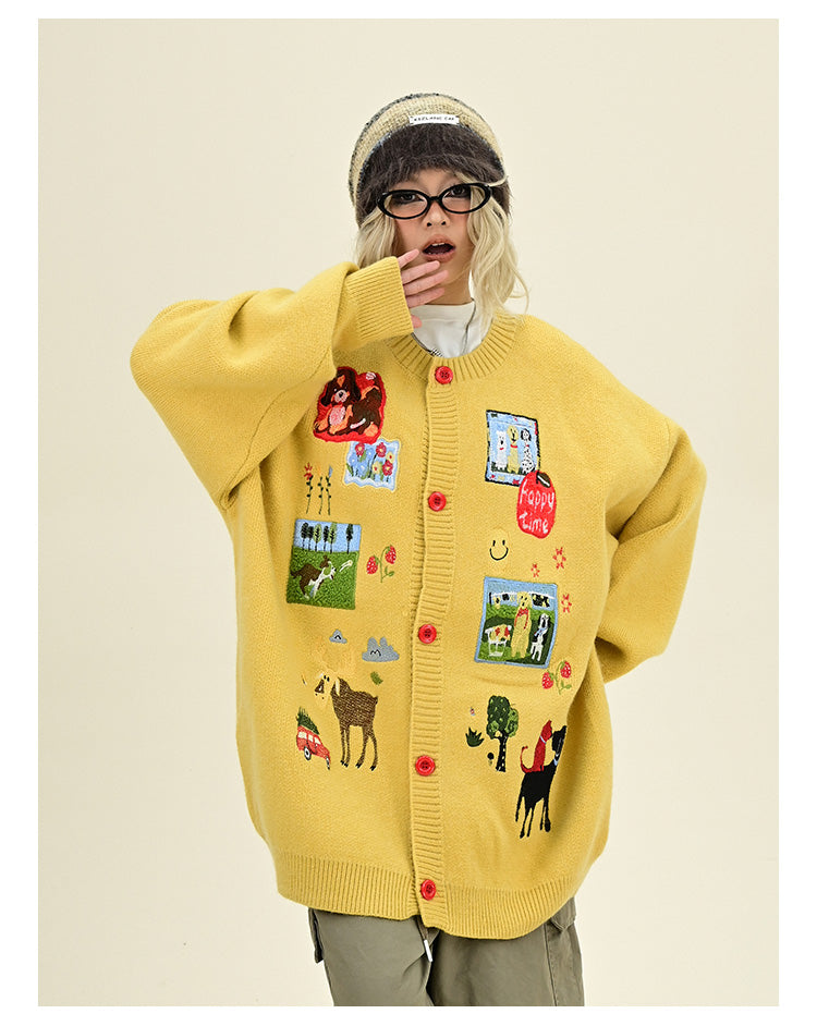 Fun Cartoon Yellow Cardigan