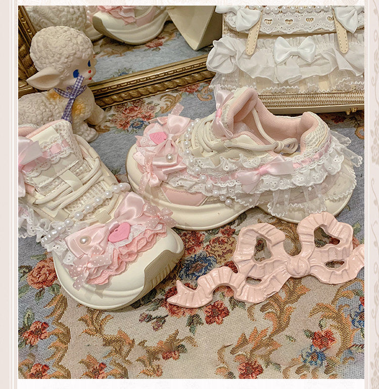 pink lace kawaii platform sneakers