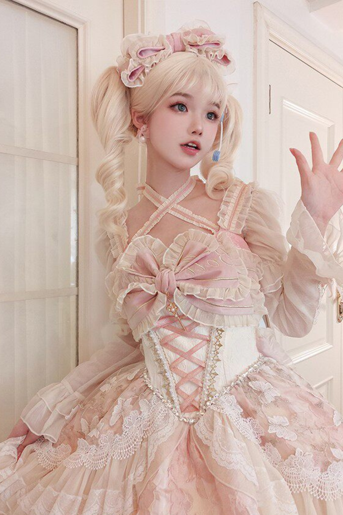 Sweet Baroque Lolita Dress + Veil + Ribbon + Headband + Tail + Sleeves