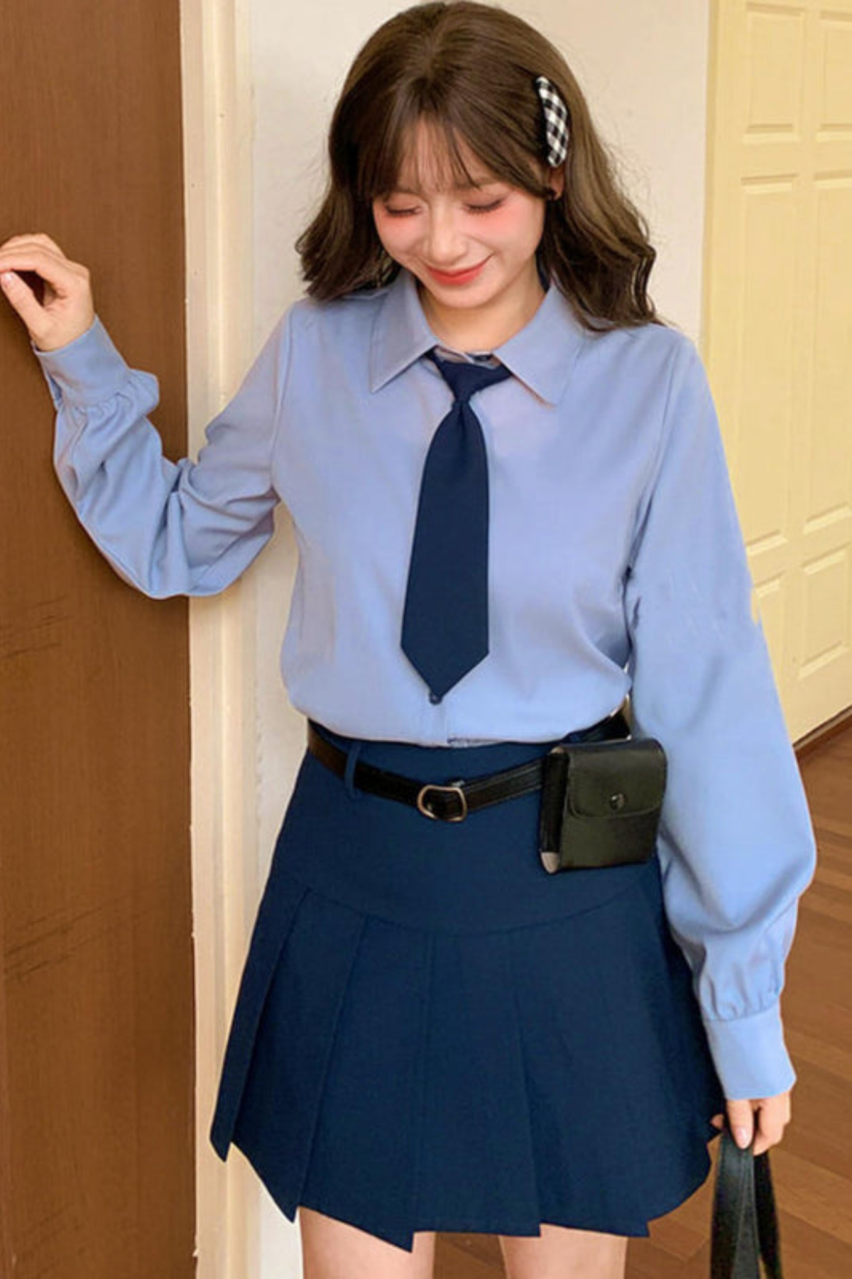 Tribal Blue Blouse with Tie Top + Skirt + Outer