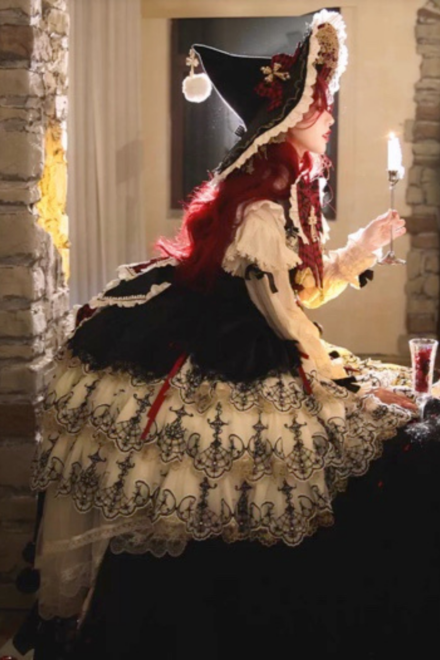 [Pre-order] Element Lolita Jumper Skirt + Inner Top + Cape + Big Ribbon + Hat