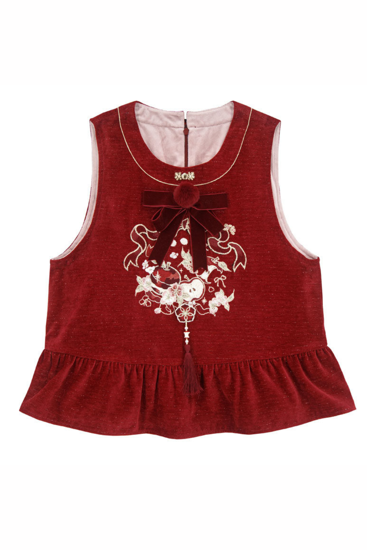 Chinese Dark Red Vest + Dress + Ear Cuffs
