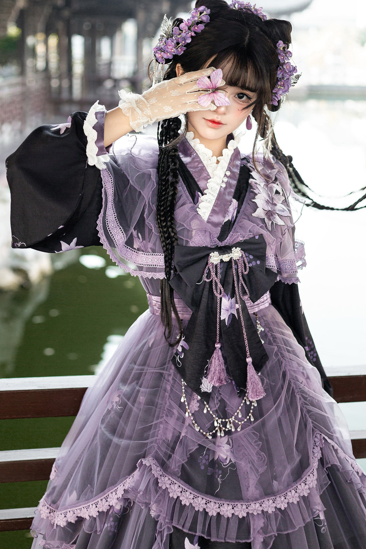 Purple Silk Cross Collar Dress