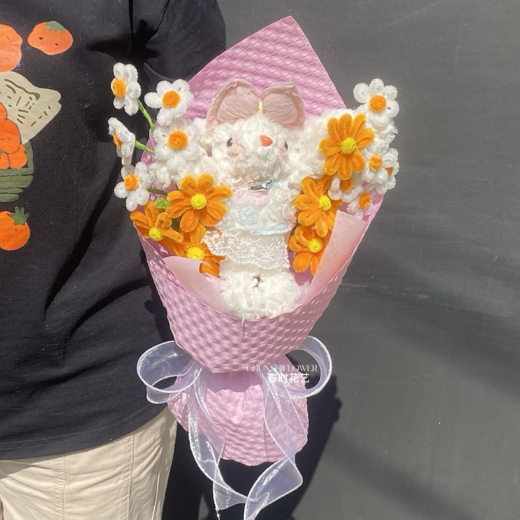 twist stick flower lop-eared rabbit plush doll bouquet