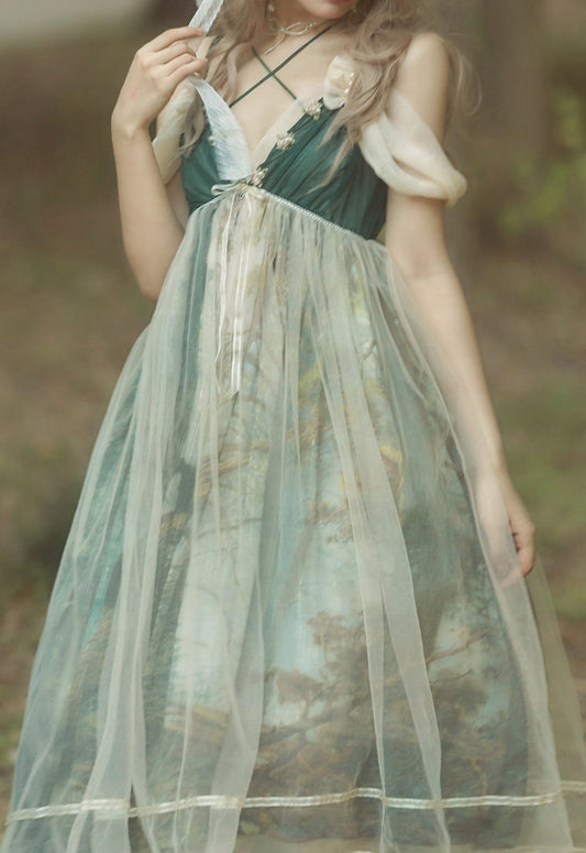 Pine Forest Mesh Cottagecore Dress