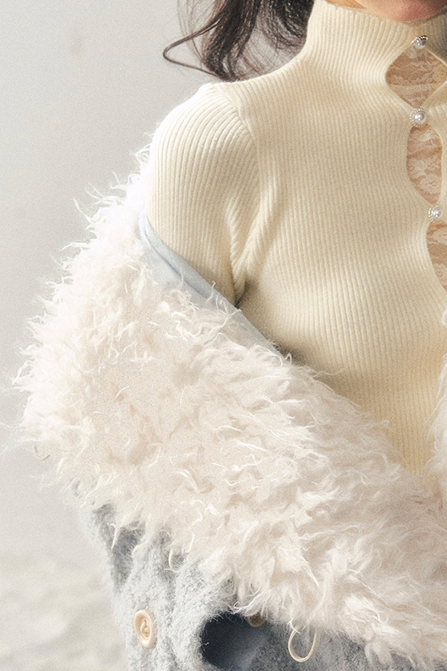 Horn Button Fur Sweet Coat