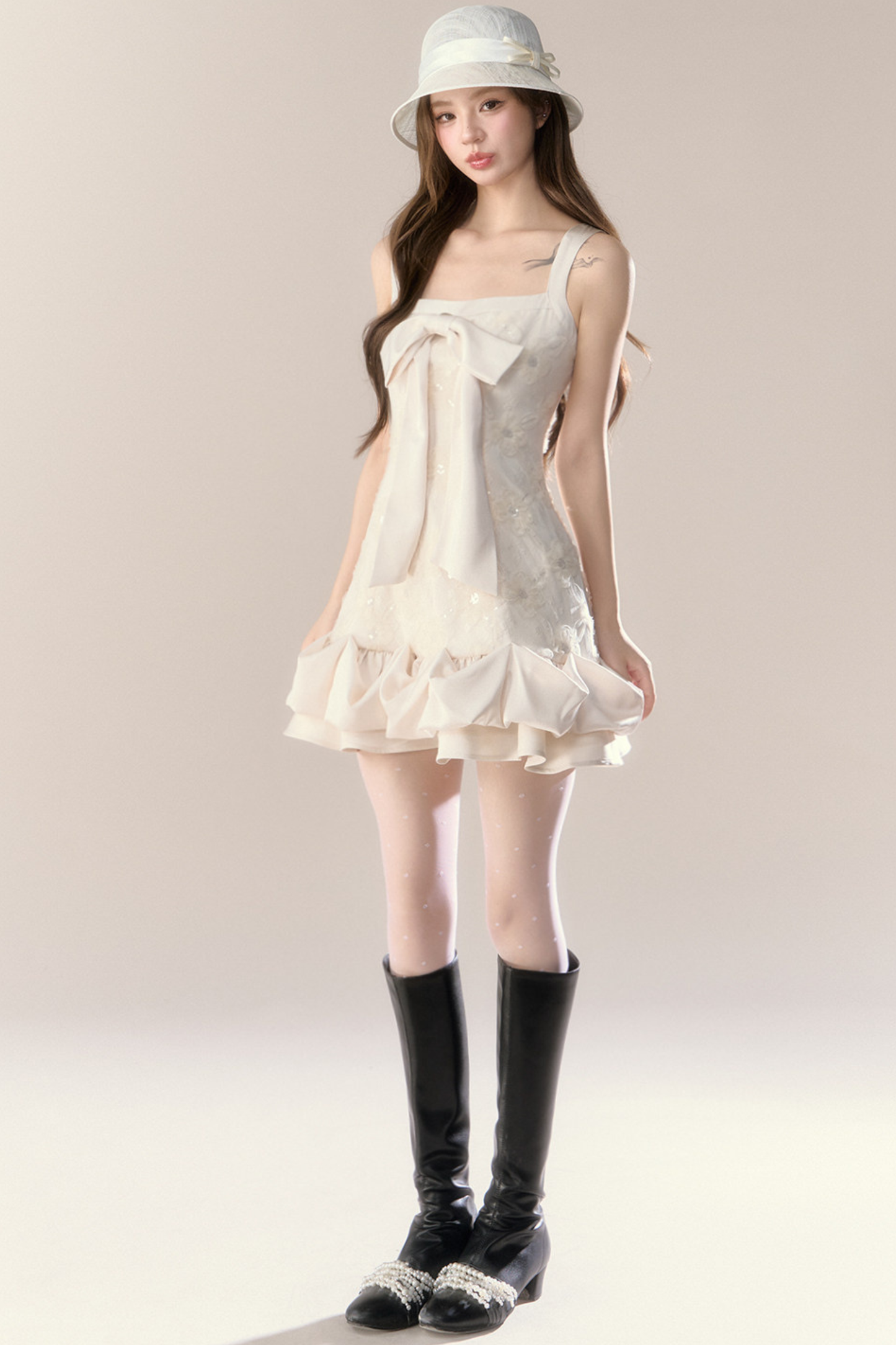 Frill Girly Pure Sleeveless Dress + Ribbon Cape