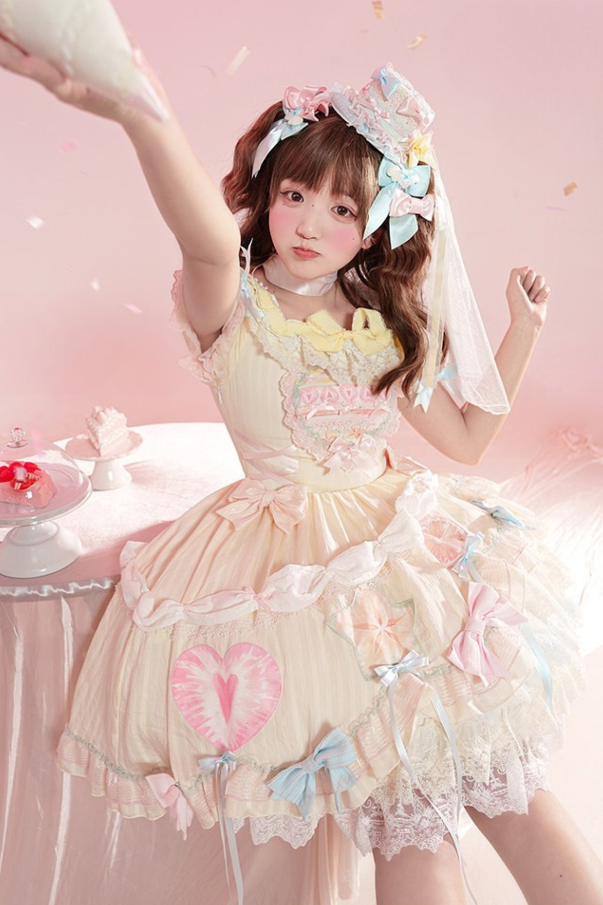 Slice Cake Gorgeous Lolita Dress + Jumper Skirt + Headband + Clip + Hat