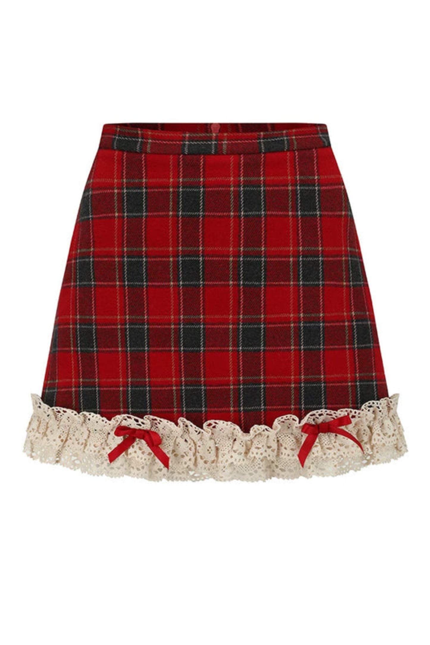 Lace Maid Plaid Corset Top + Crochet Cardigan + Plaid Skirt