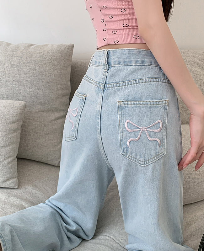 Coquette Bow Embroidered Jeans