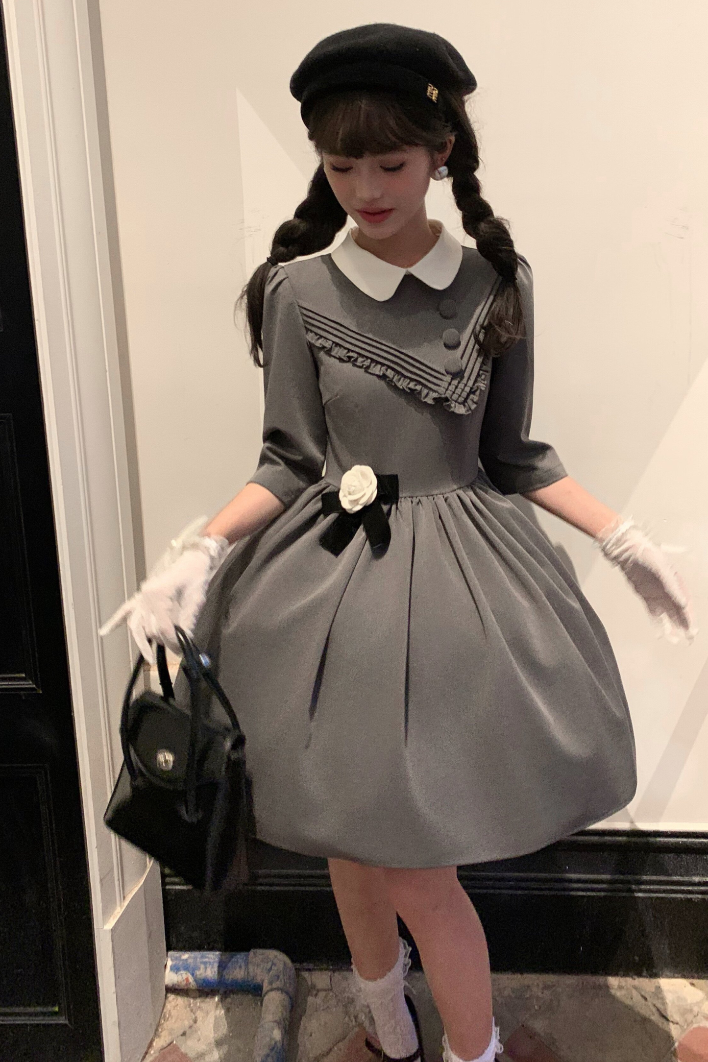 Retro Preppy Mid-Sleeve Lolita Dress
