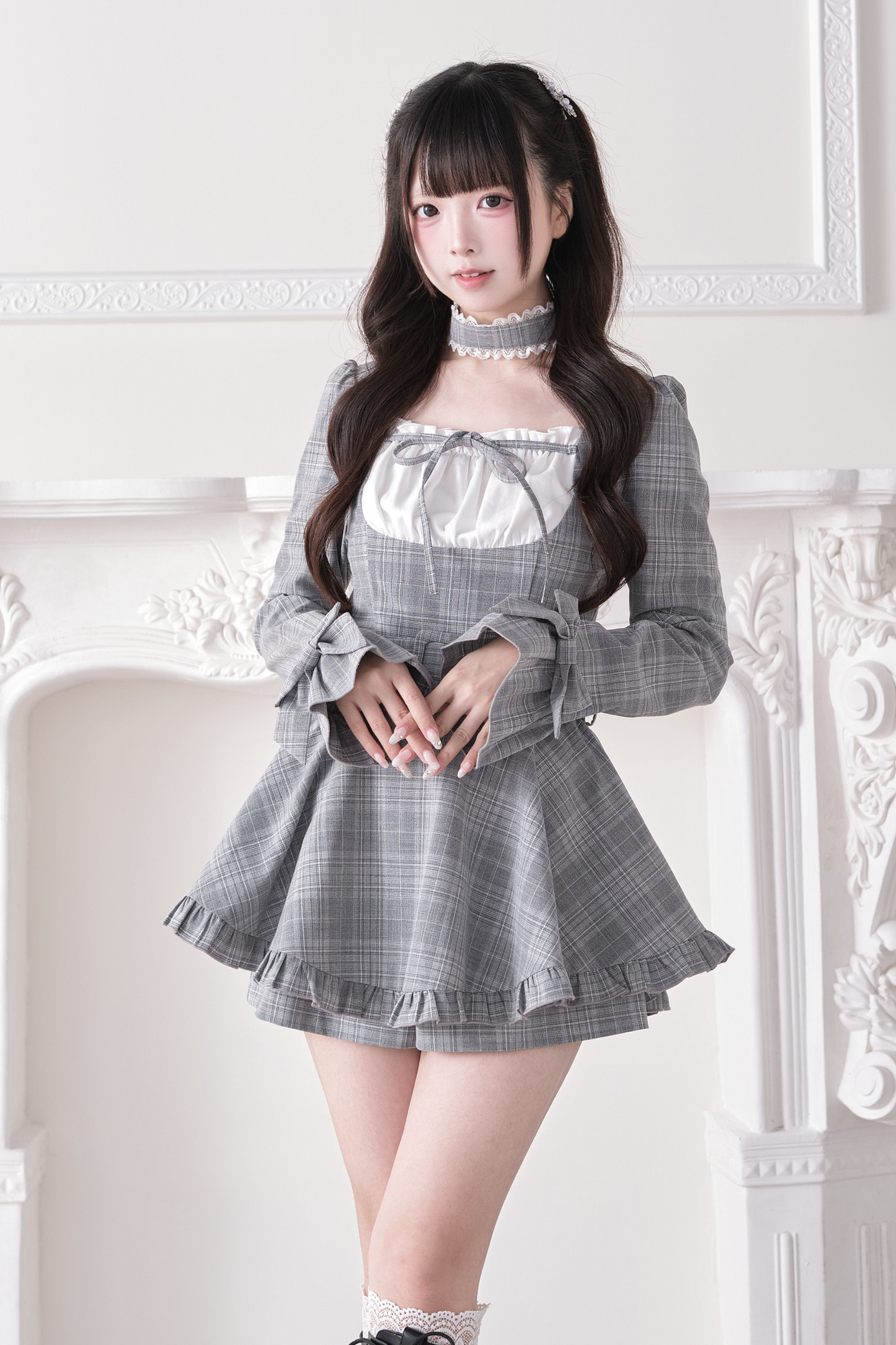 Check Ribbon Lace Dress