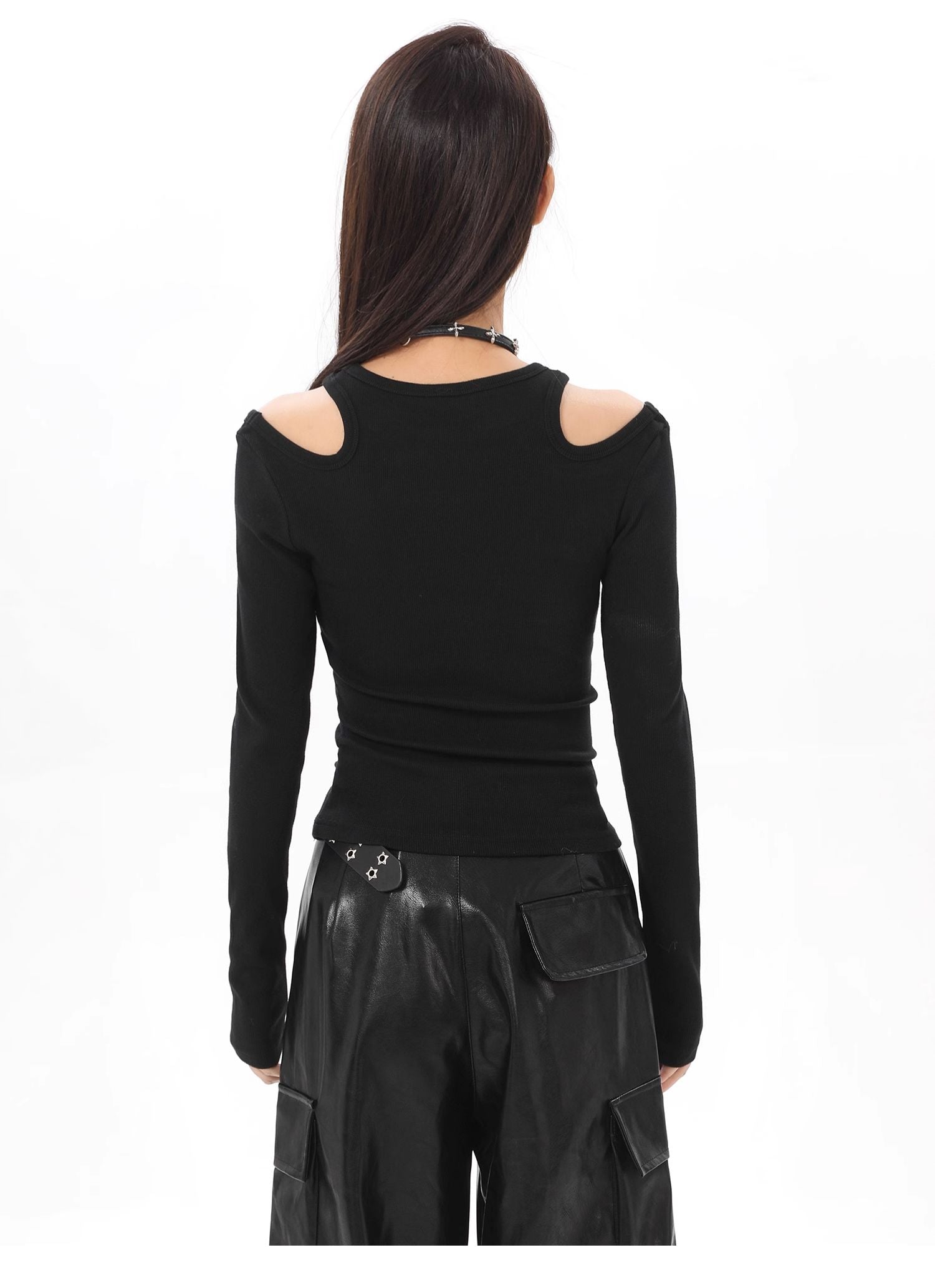 Acubi Black Off-shoulder Long-sleeved Top