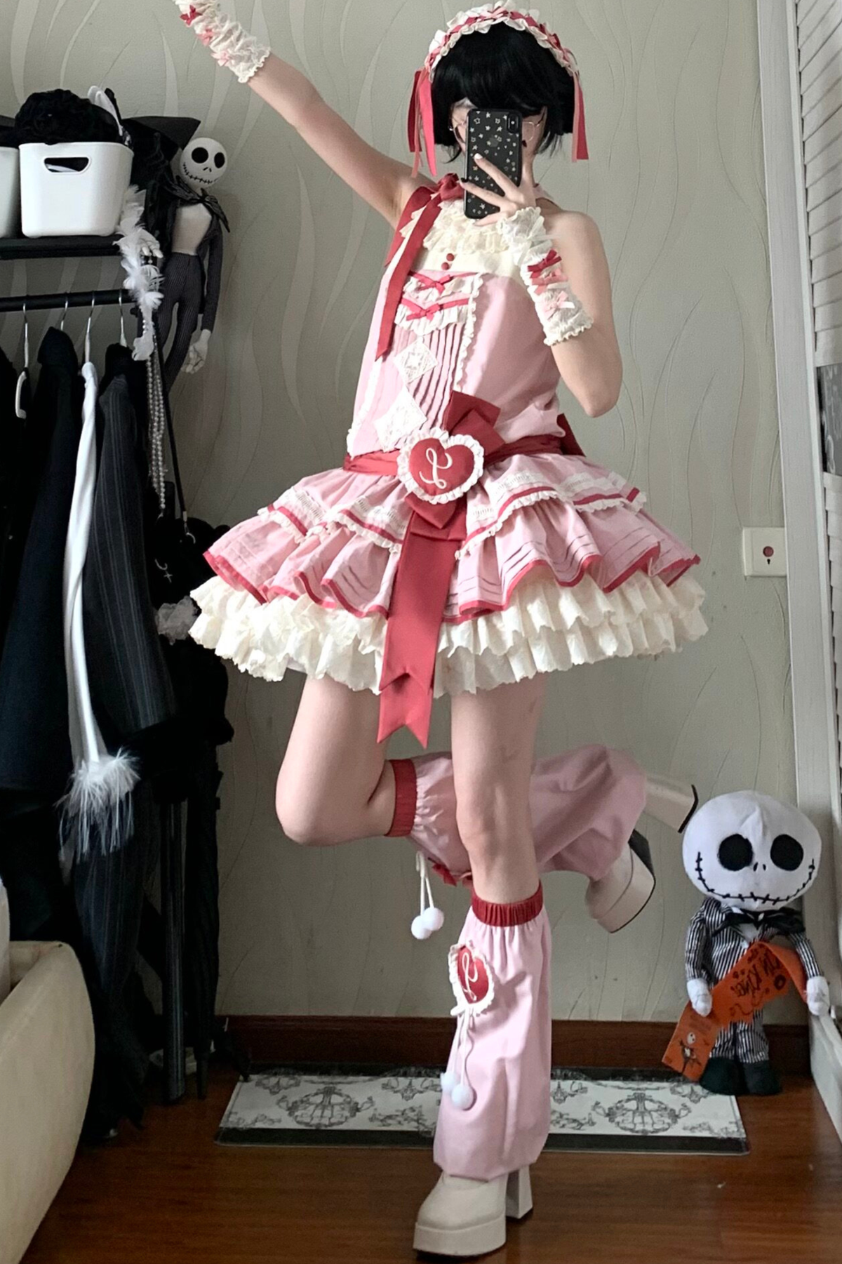 Scarlet Heartbeat Sleeveless Dress + Sleeves + Headband + Leg Warmers