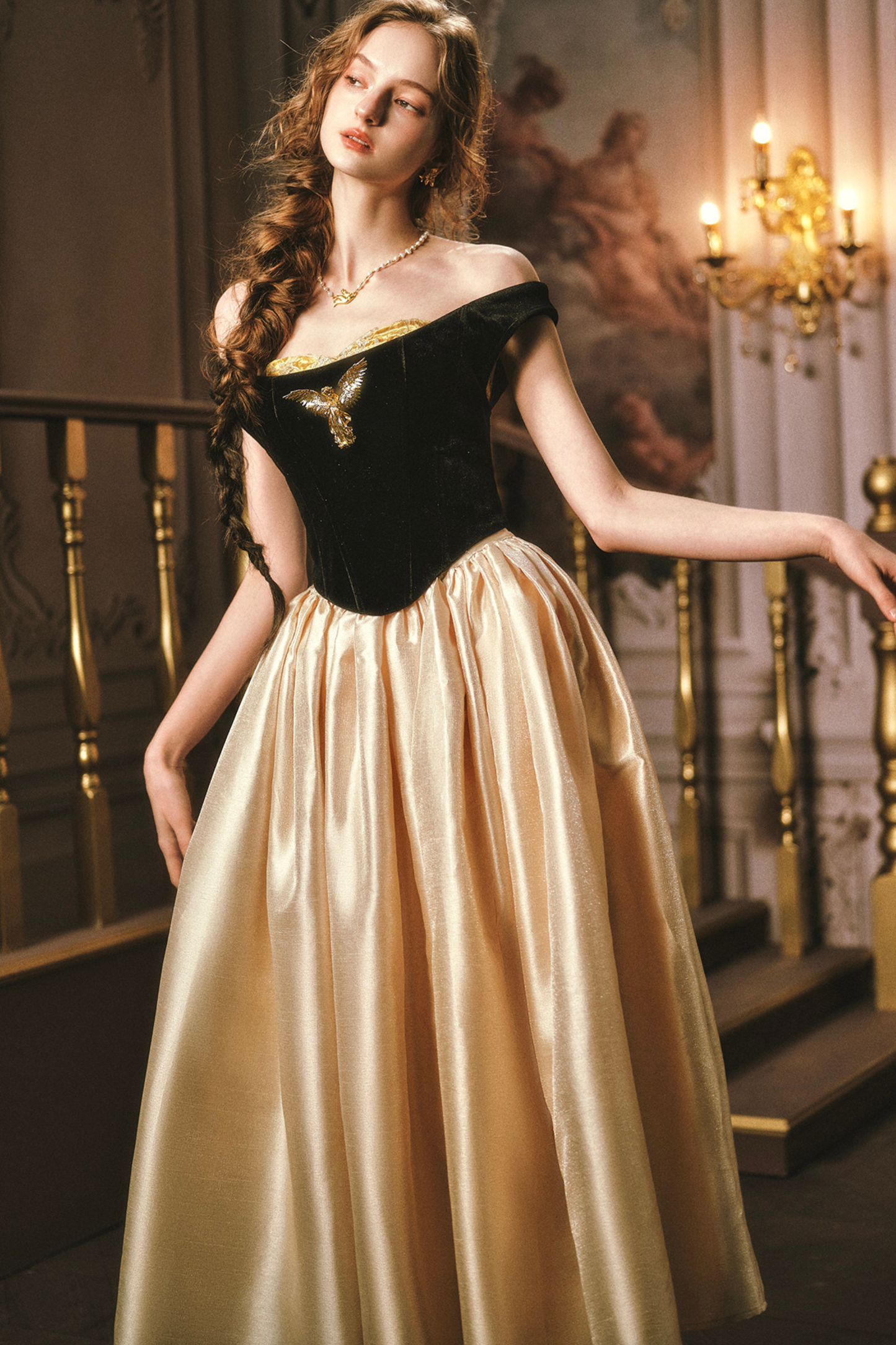 Golden Eagle Lace Corset Top + Skirt + Brooch
