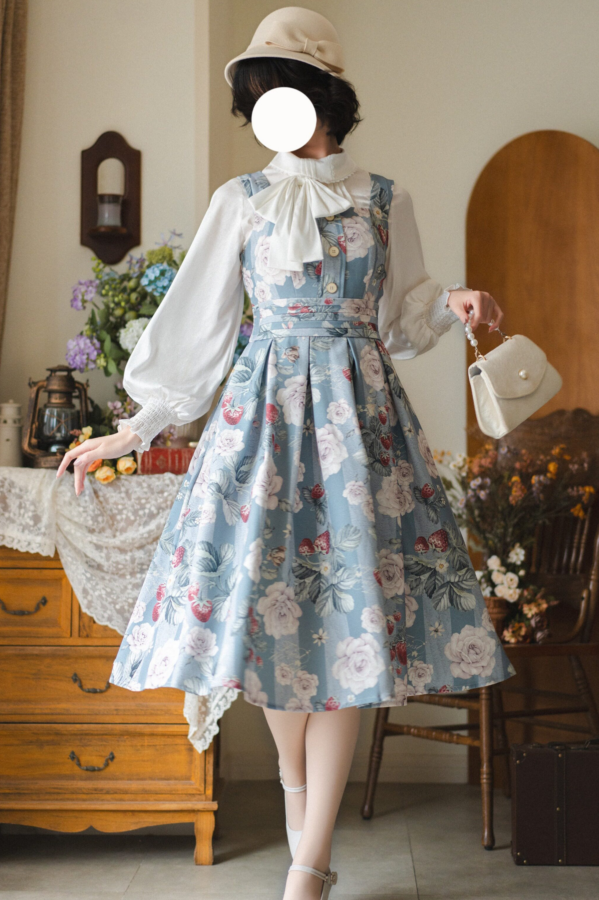 Floral Retro Sleeveless Dress + Shirt