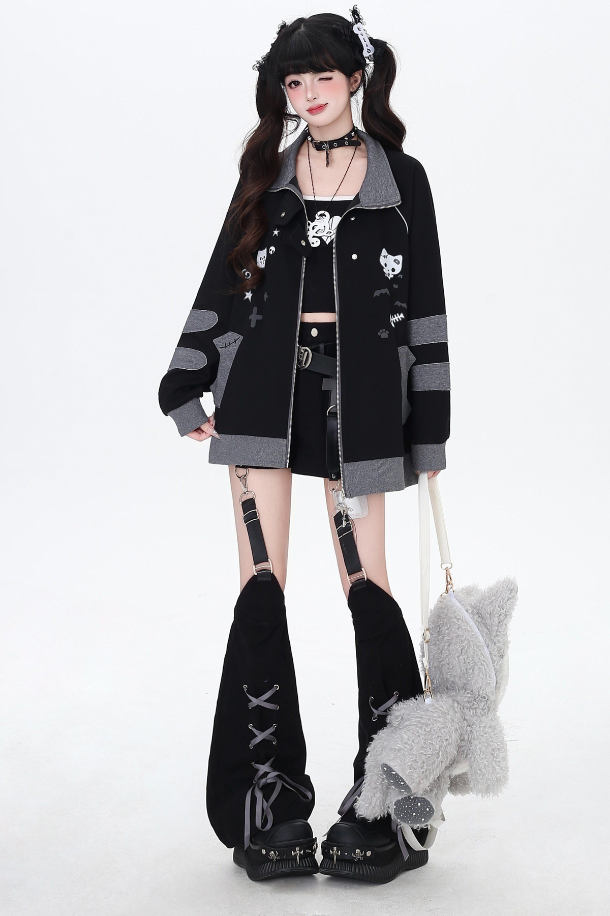 Cat Border Loose Star Jacket