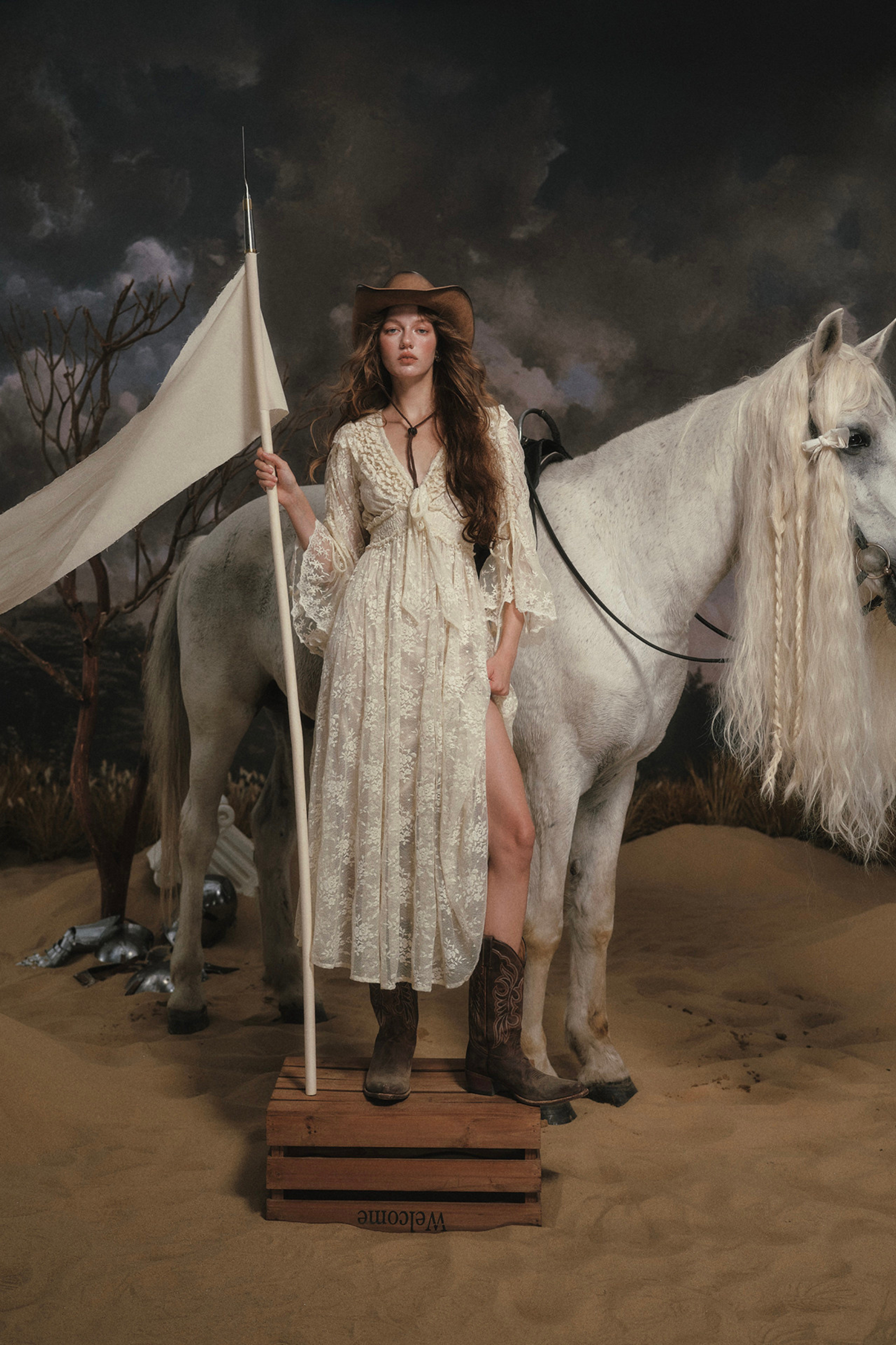 Western Lace Long Dress + Corset