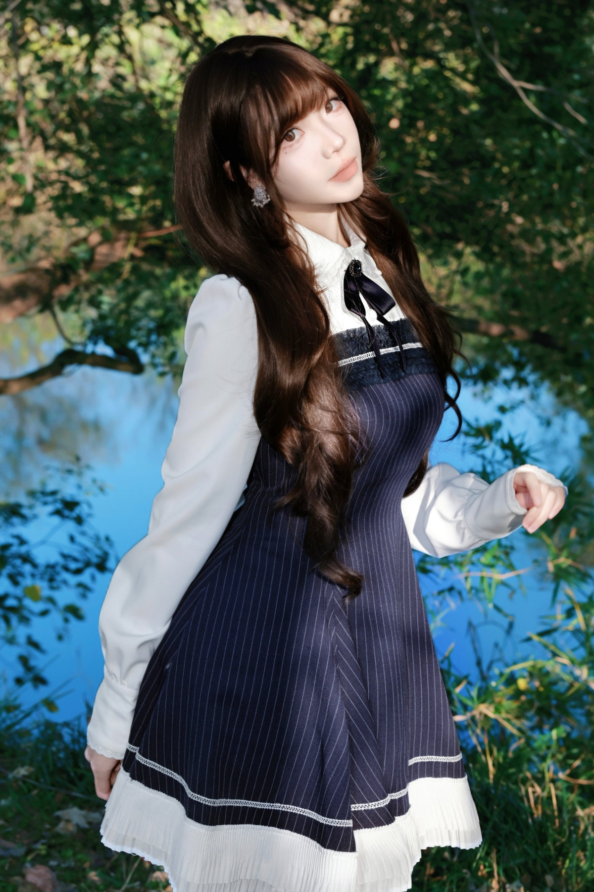Retro Girly Striped A-Line Dress