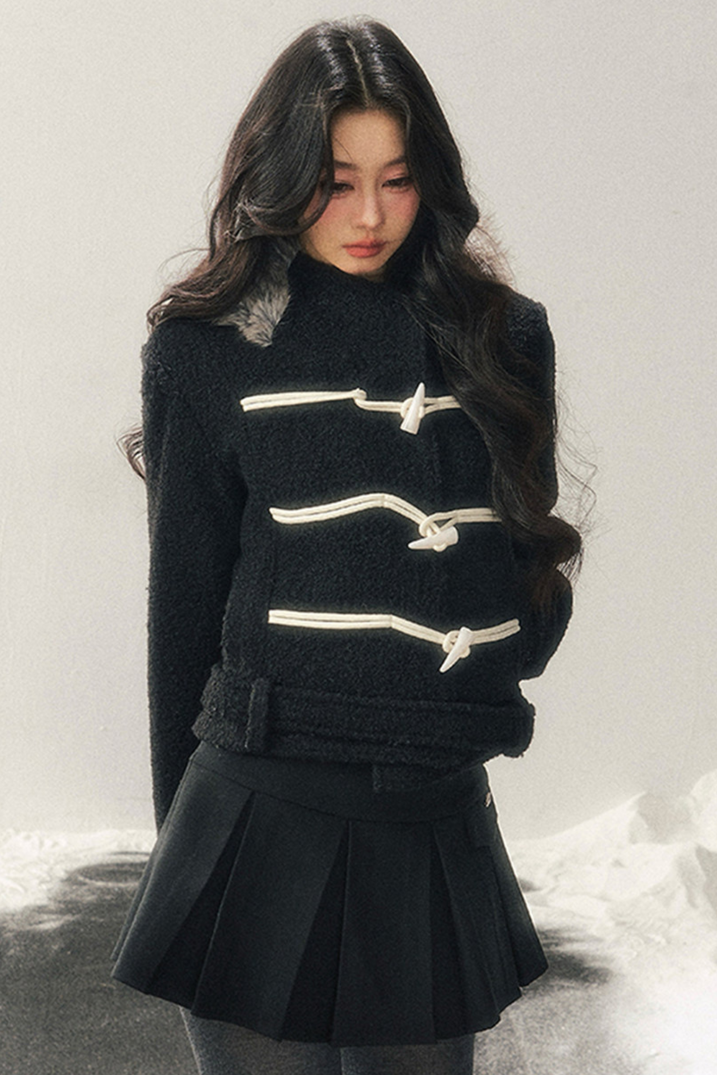 Horn Button Hooded Coat