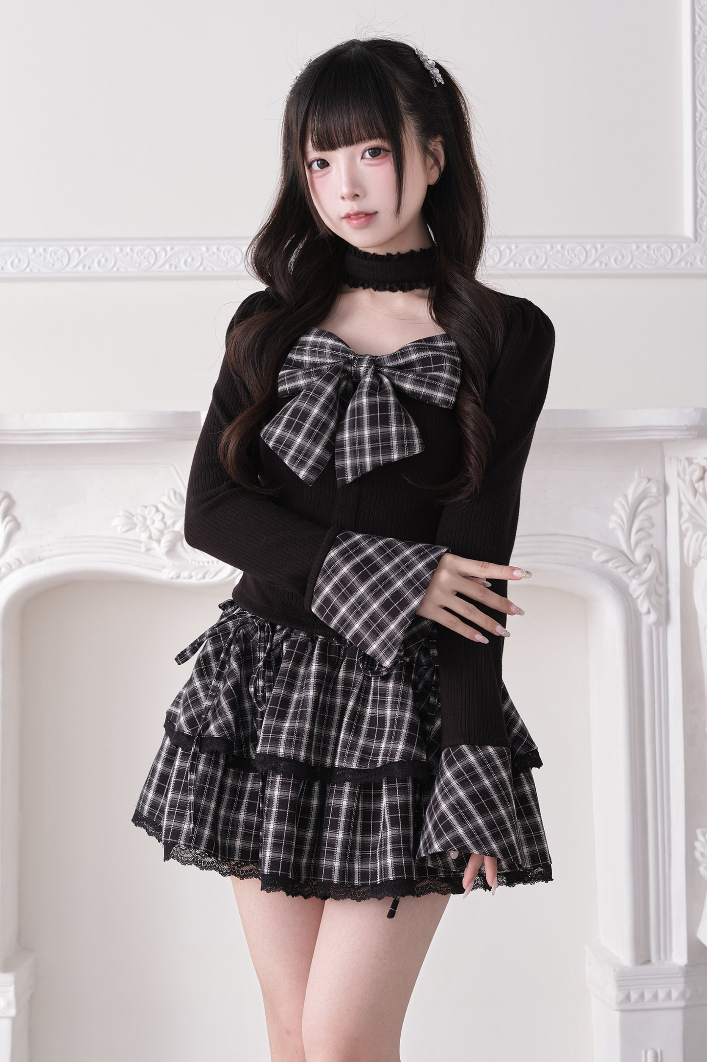 Large Bow Choker Knit Top