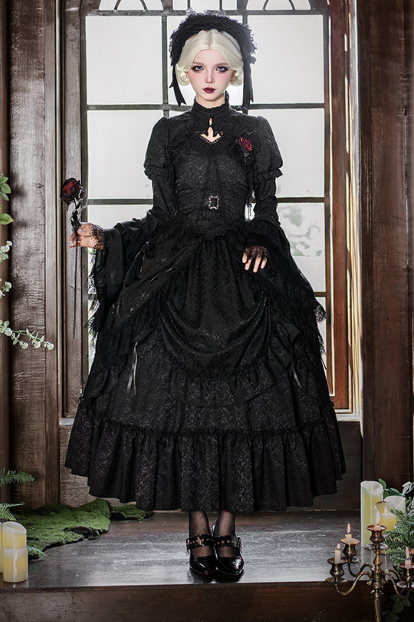 Gothic Corset Tops + Short Coat + Horse + Curtain + Skirt + Flower + Bonnet