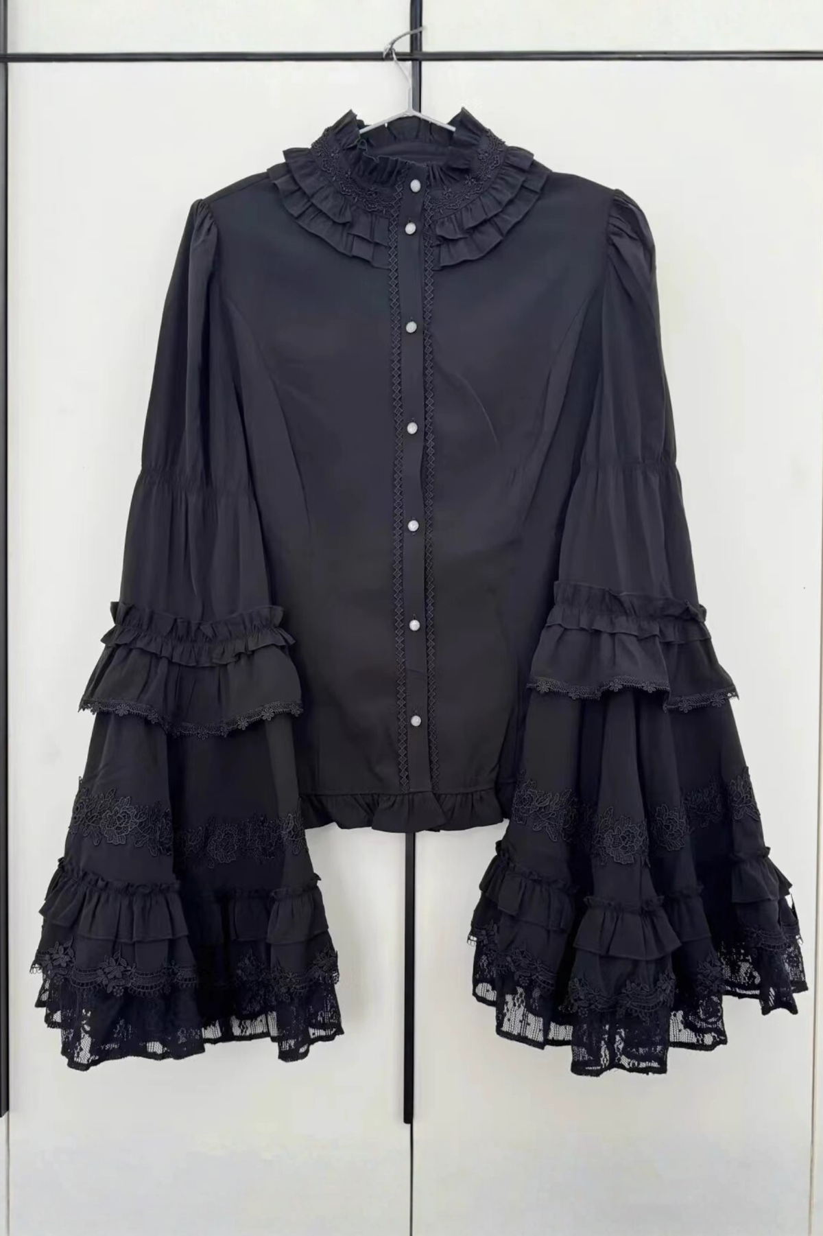 Gothic Lace Trumpet Sleeve Blouse Black