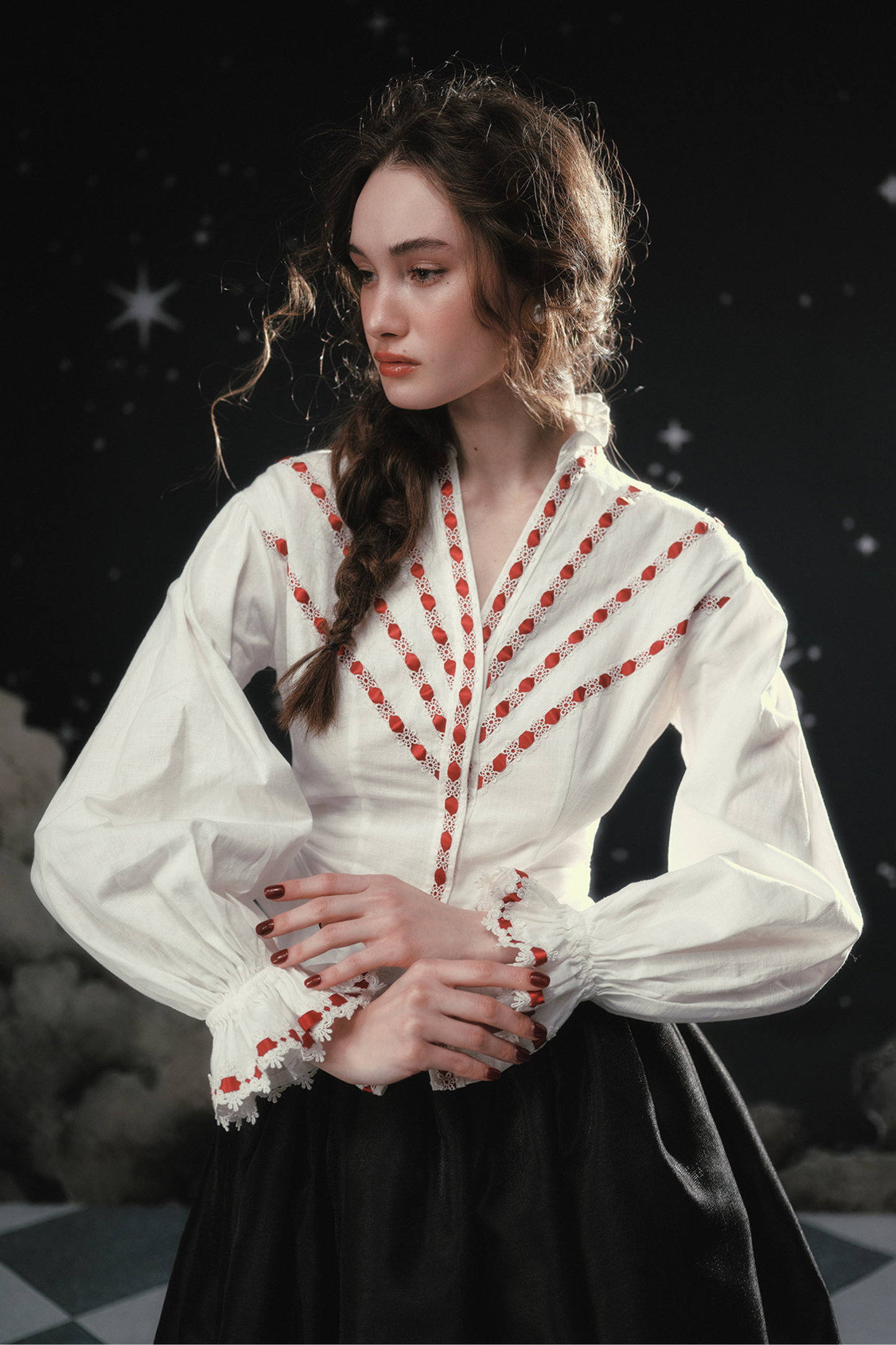 Lace Maid French Cotton Blouse + Flare Skirt