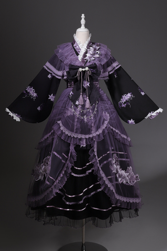Purple Silk Cross Collar Dress Skirt + Dress + Outer Dress