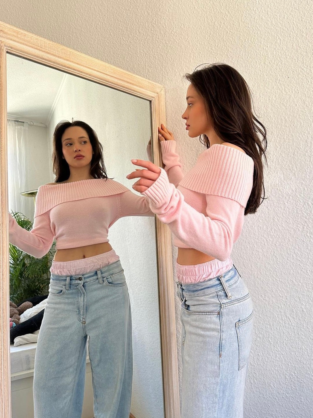 Autumn Pink Off The Shoulder Sweater