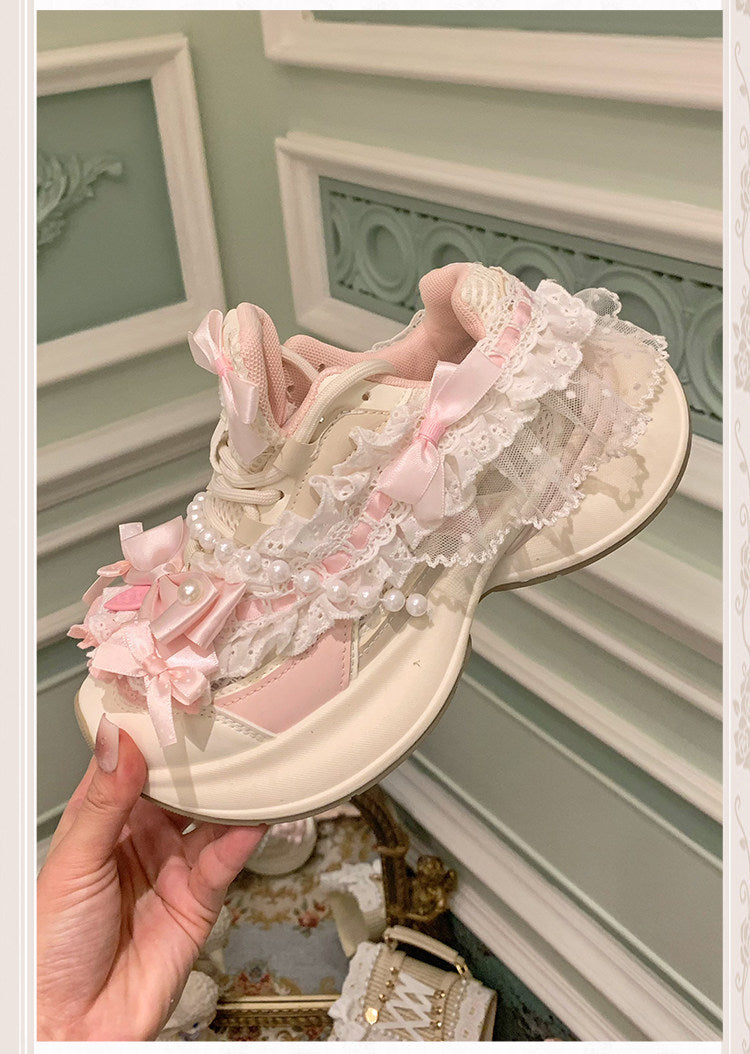 pink lace kawaii platform sneakers