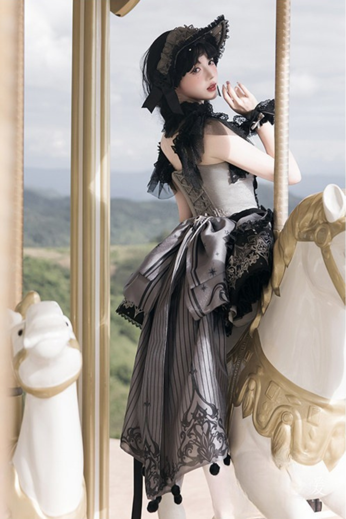 【Reservation Deadline February 28】Dark Silver Lace Lolita Dress + BNT + Neck Accessories