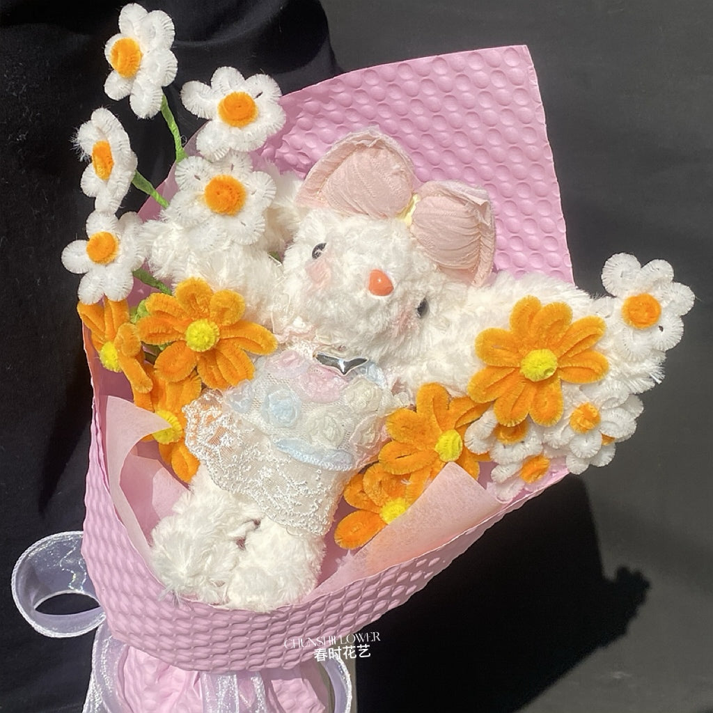 twist stick flower lop-eared rabbit plush doll bouquet