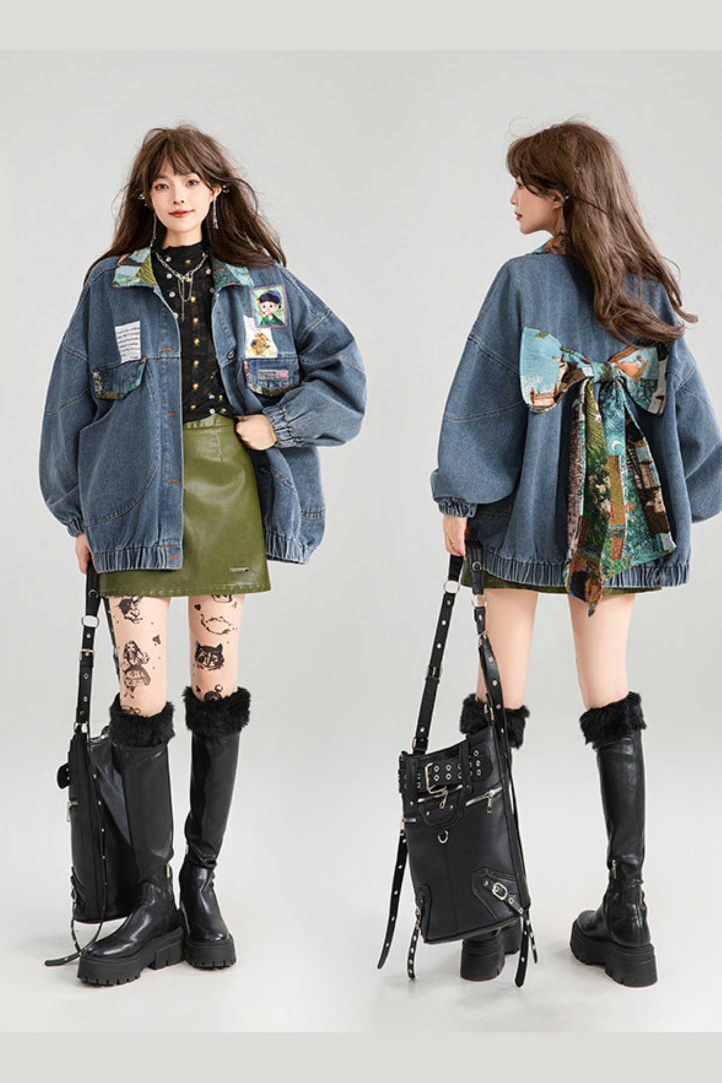 Back Ribbon Loose Denim Jacket