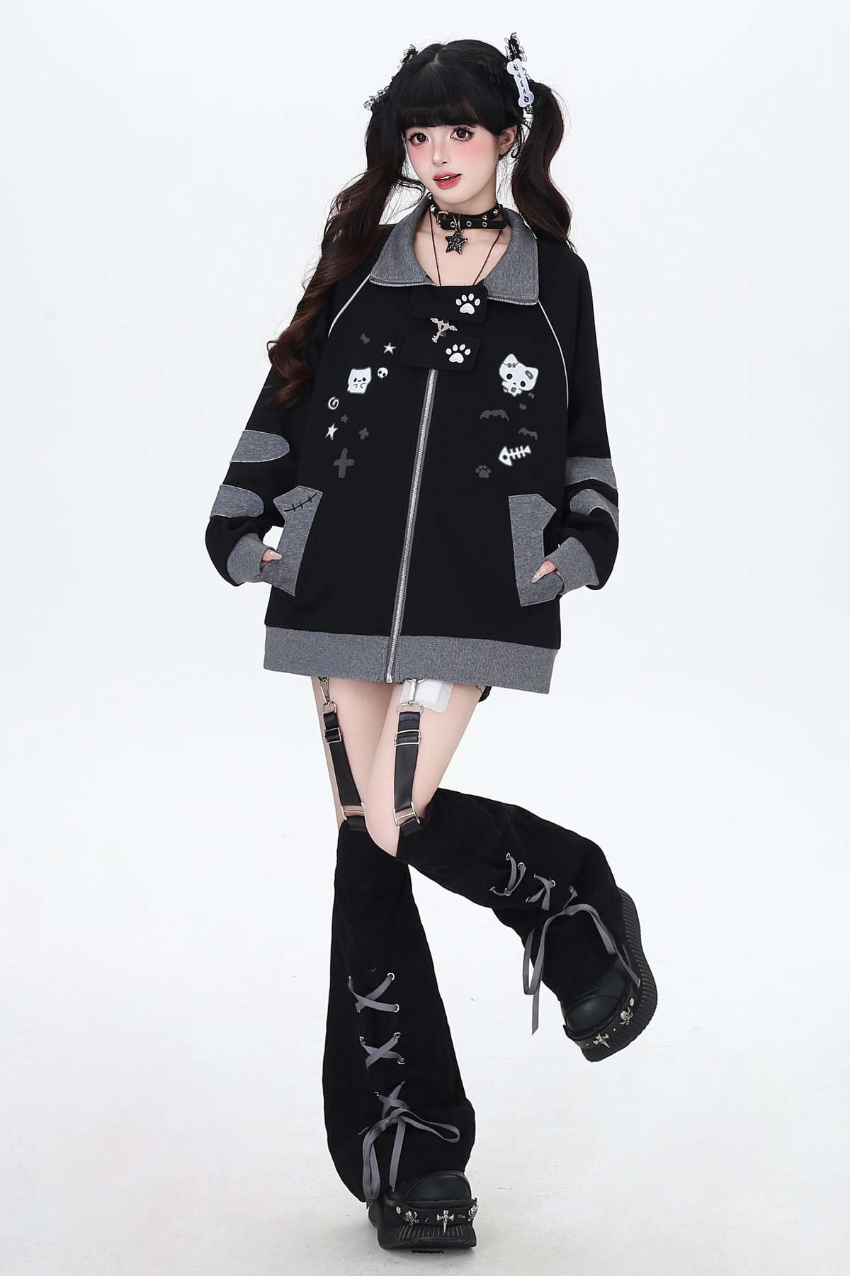 Cat Border Loose Star Jacket