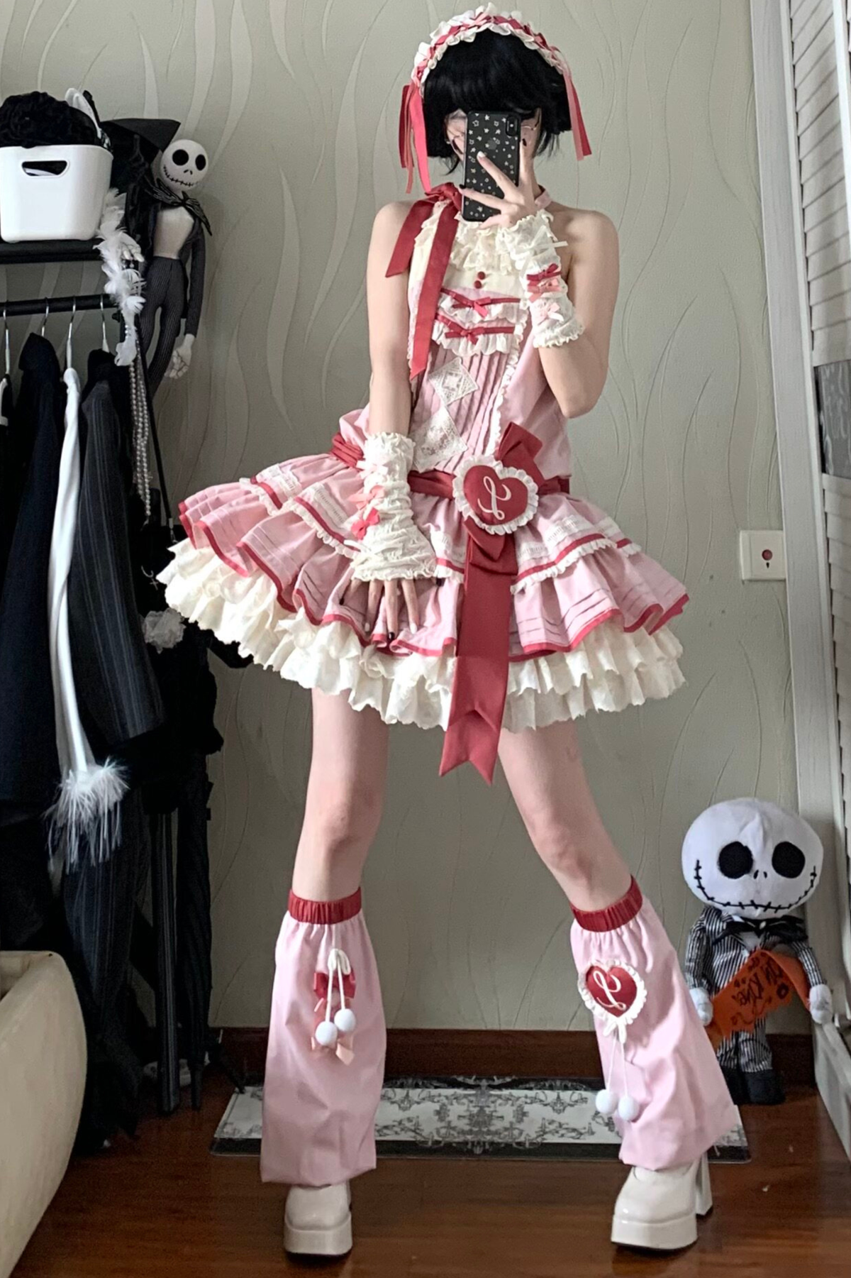Scarlet Heartbeat Sleeveless Dress + Sleeves + Headband + Leg Warmers