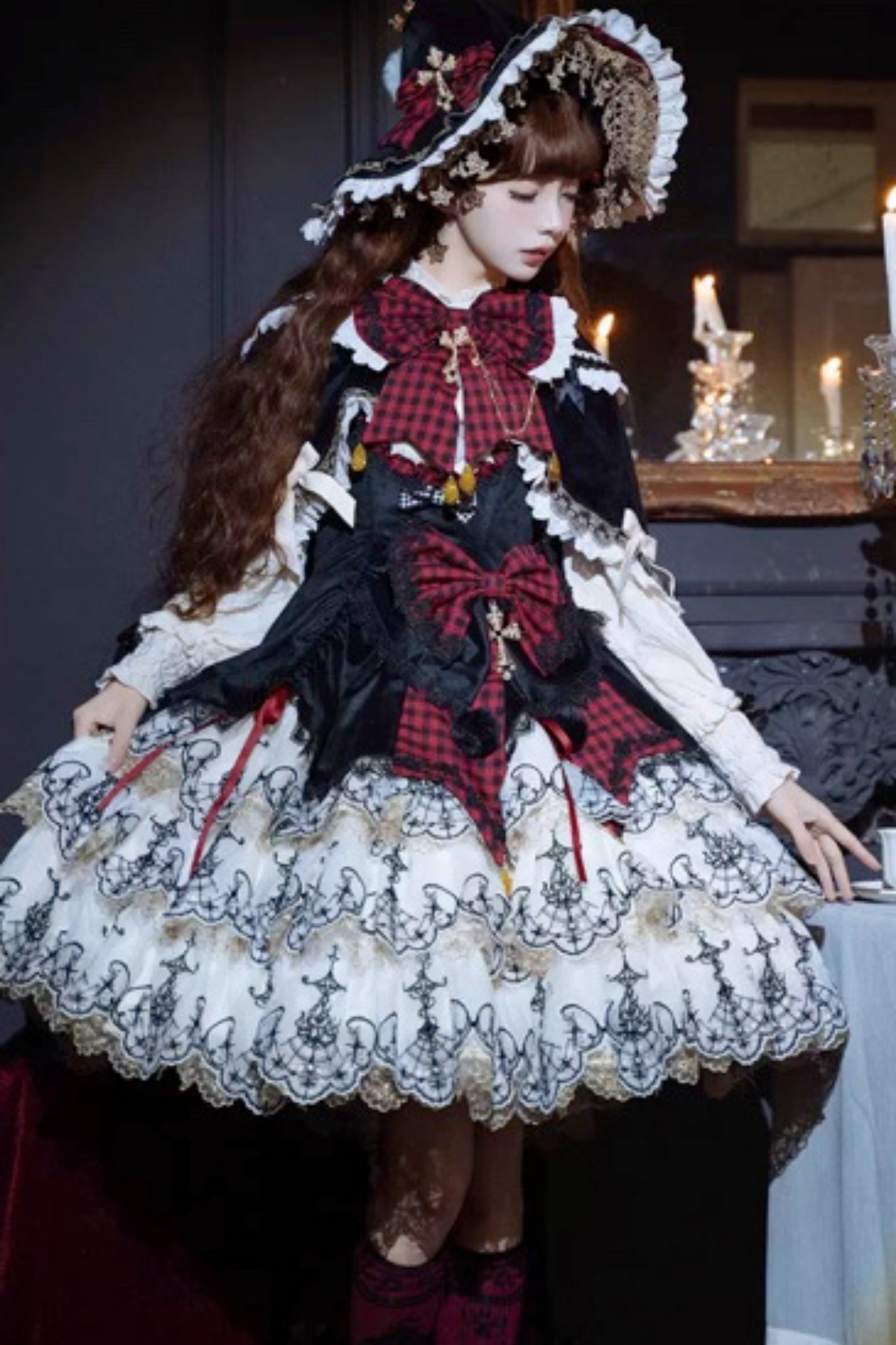 [Pre-order] Element Lolita Jumper Skirt + Inner Top + Cape + Big Ribbon + Hat