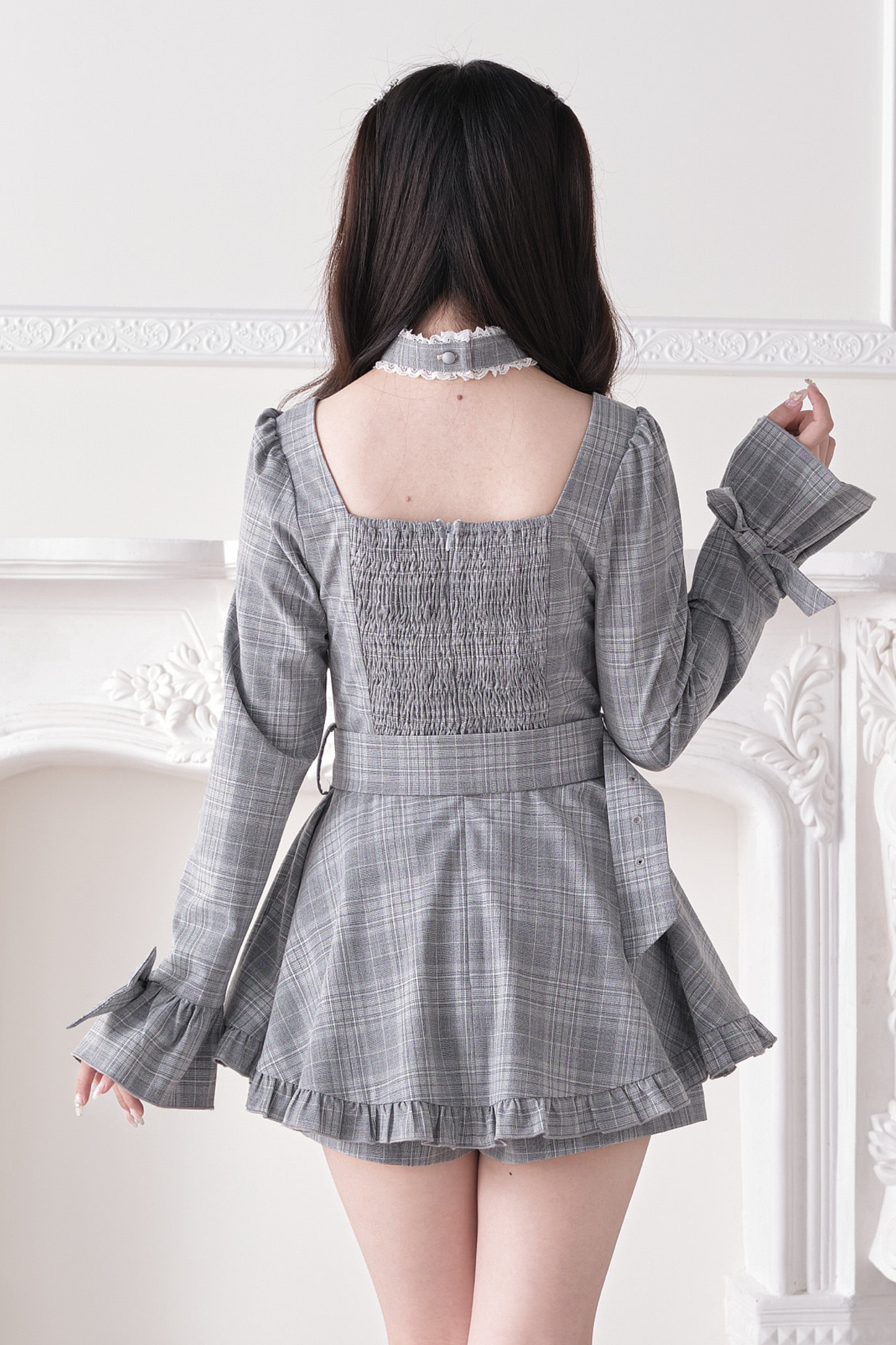 Check Ribbon Lace Dress