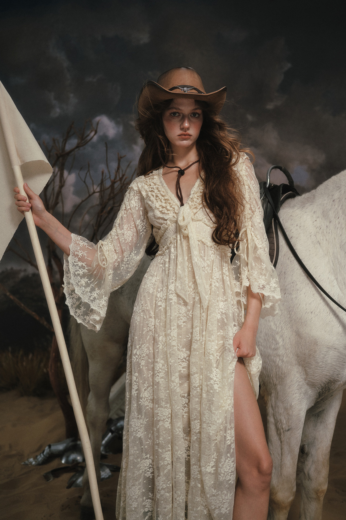 Western Lace Long Dress + Corset