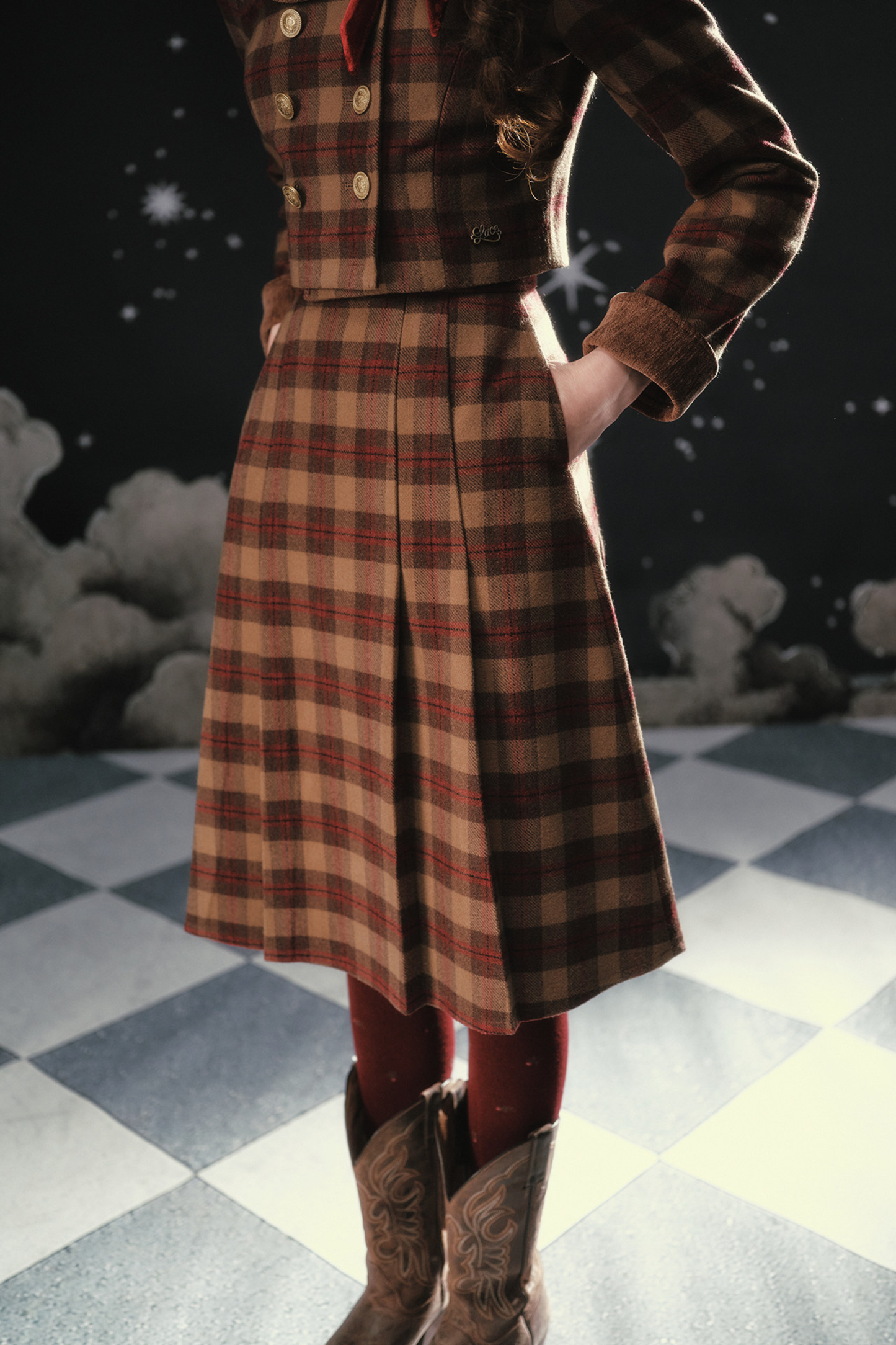 French British College Maillard Check Jacket + Skirt