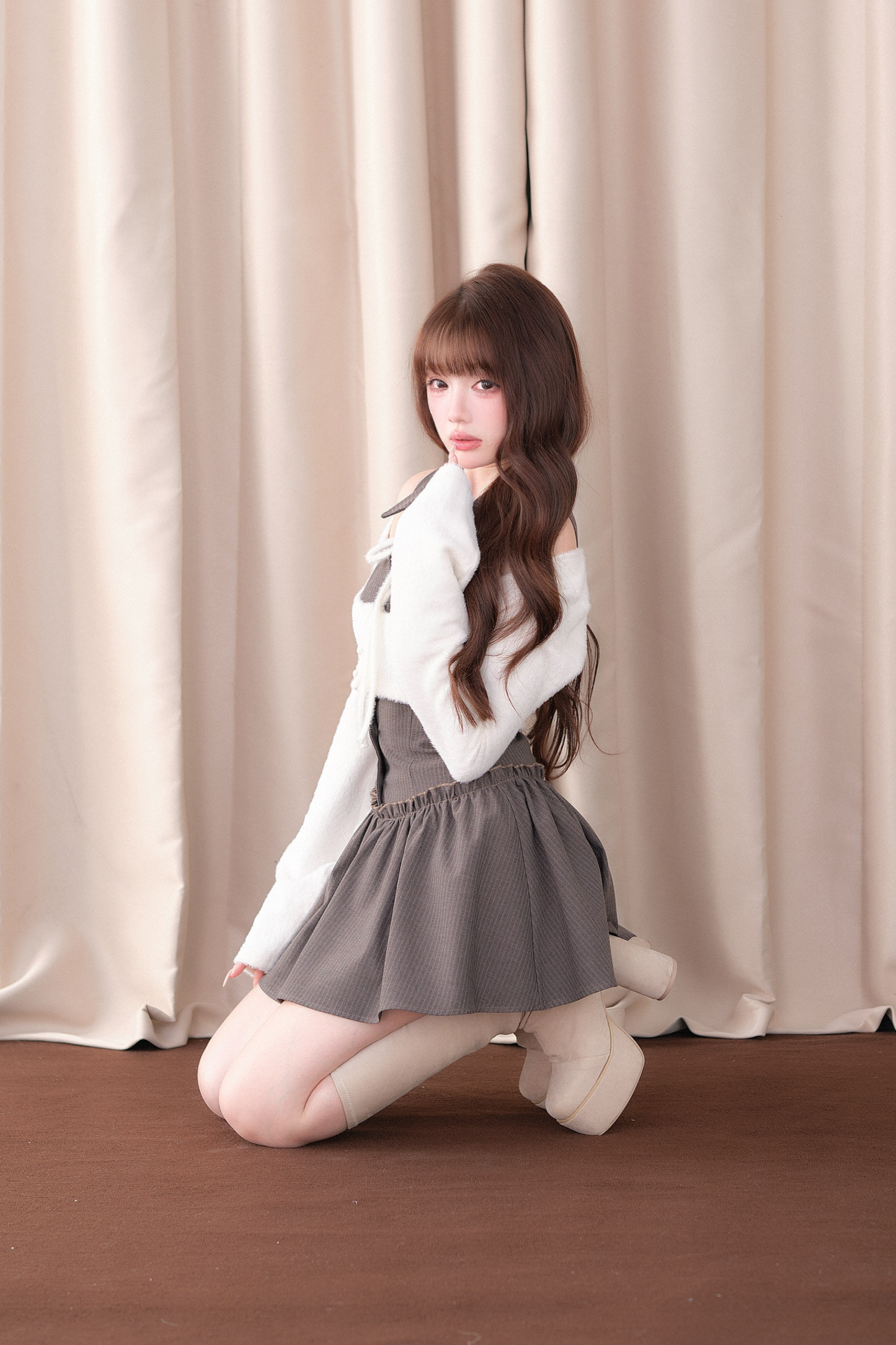 Sweet Off-Shoulder Faux Two-Piece Dress