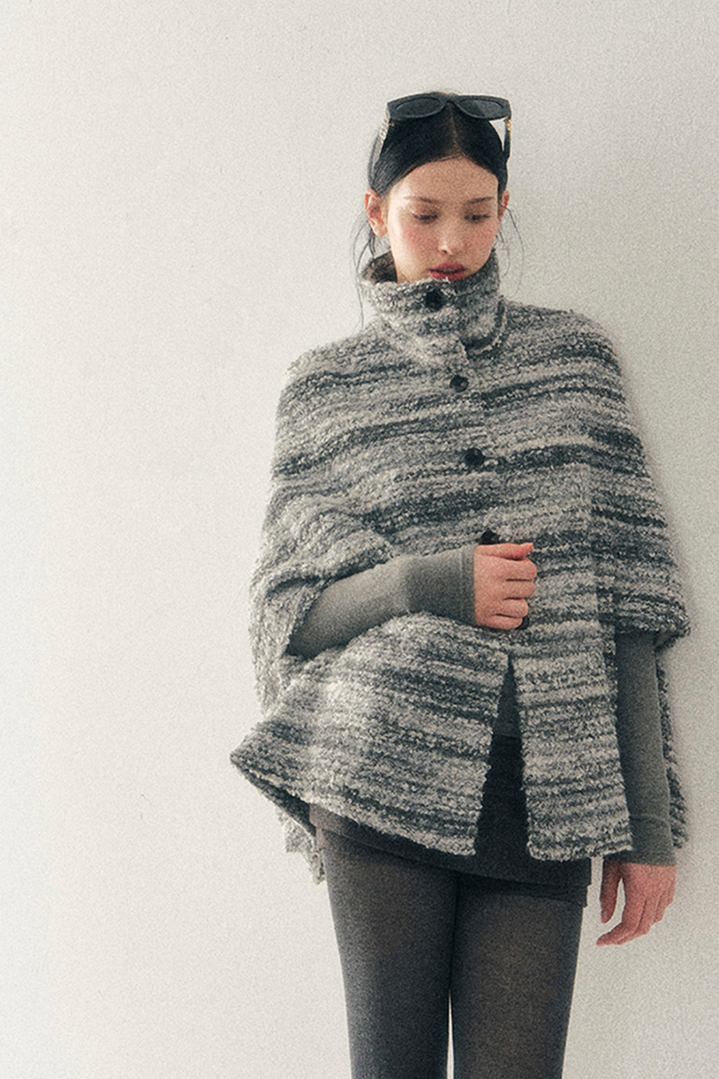 French Striped Wool Turtleneck Coat