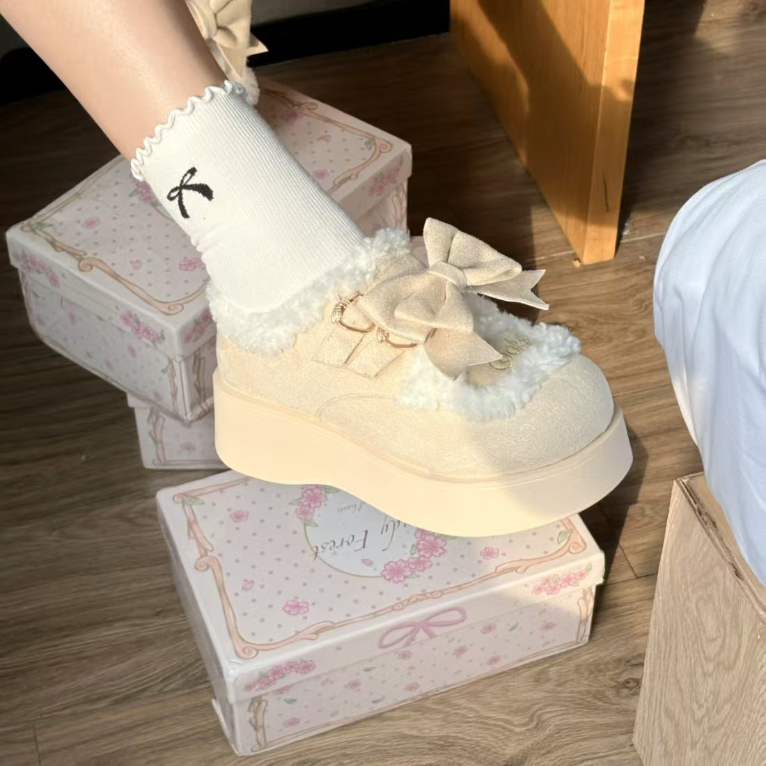 kawaii winter thick-soled velvet shoes