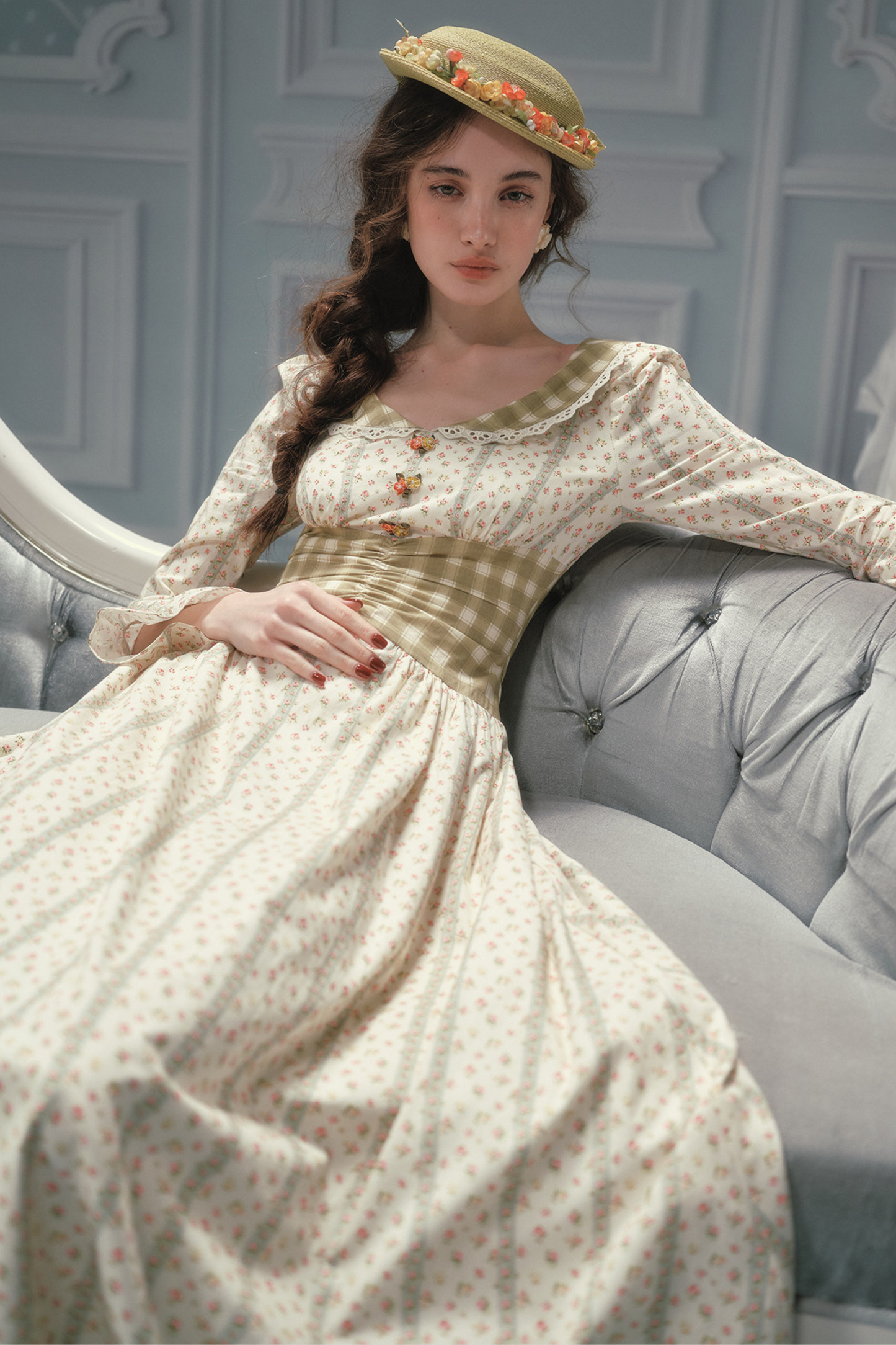 Retro Lace Maid Floral Cotton Dress