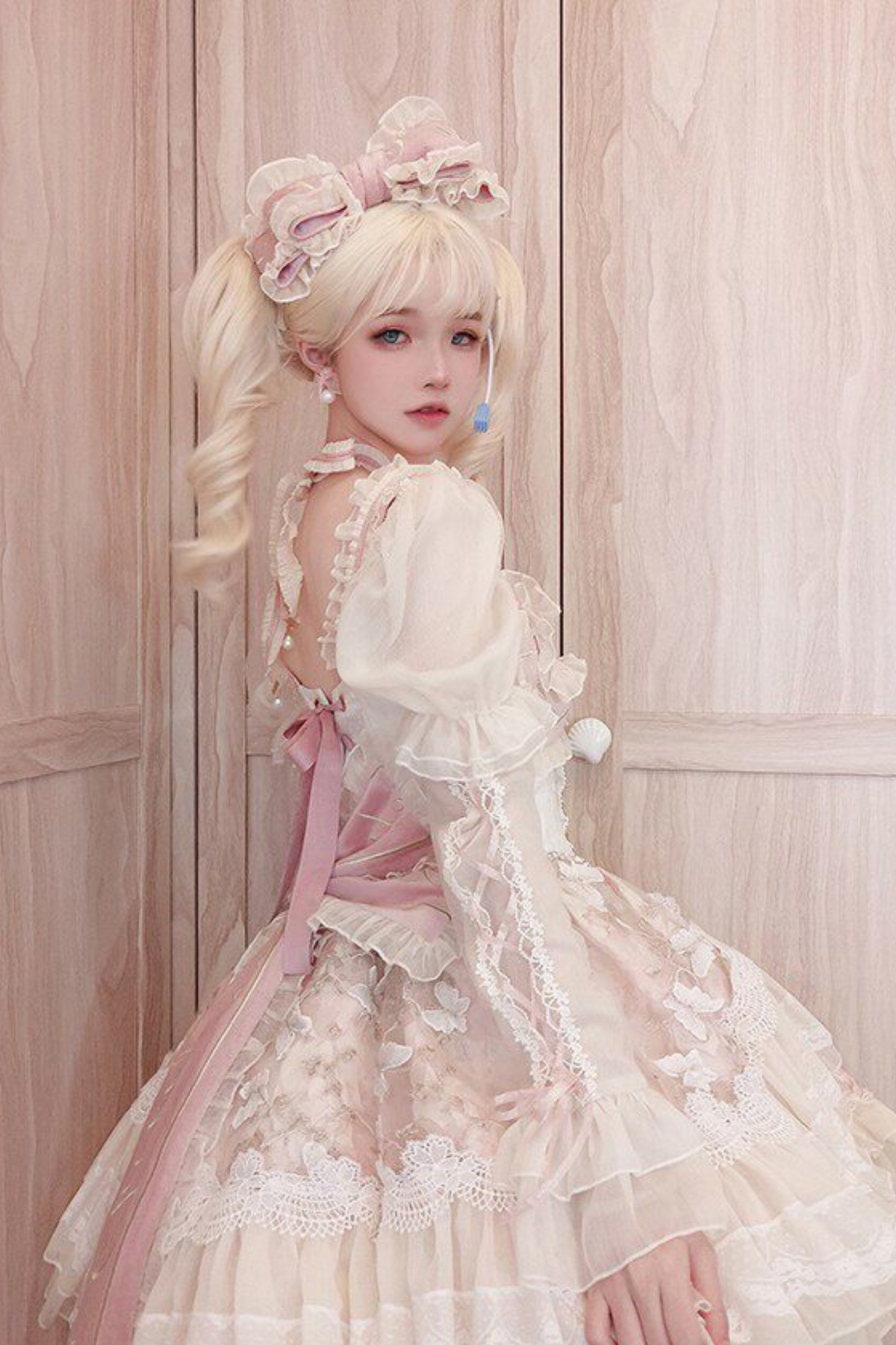 Sweet Baroque Lolita Dress + Veil + Ribbon + Headband + Tail + Sleeves