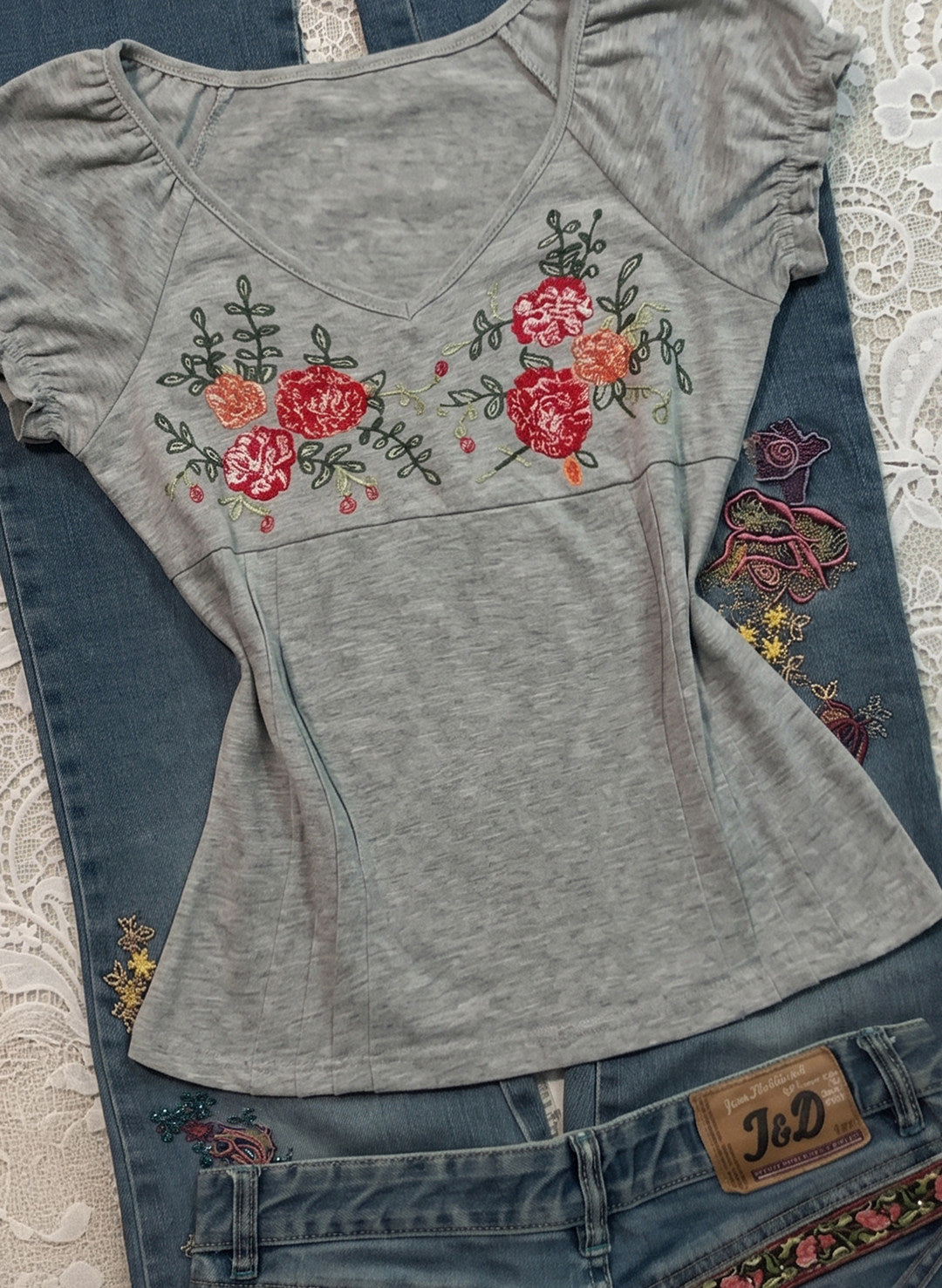 vintage flowers v-neck shirt