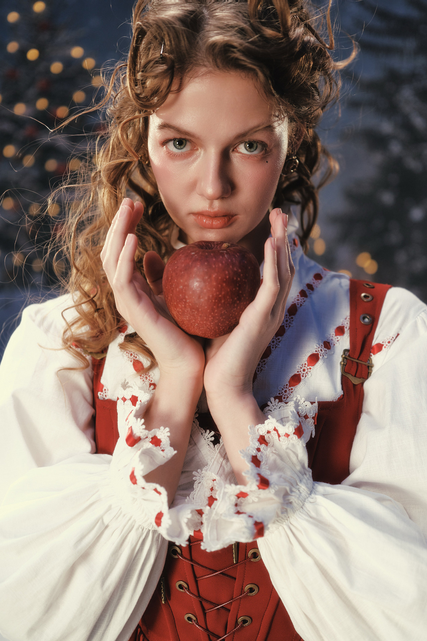 Lace Maid Retro Red Suspender Dress + Blouse