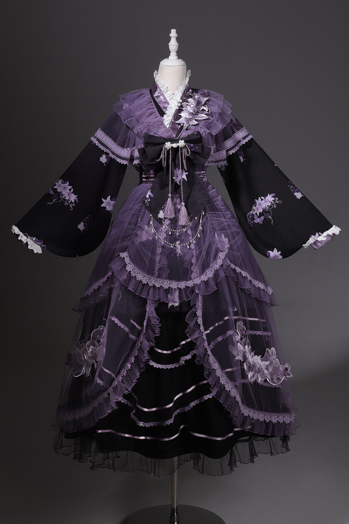 Purple Silk Cross Collar Dress